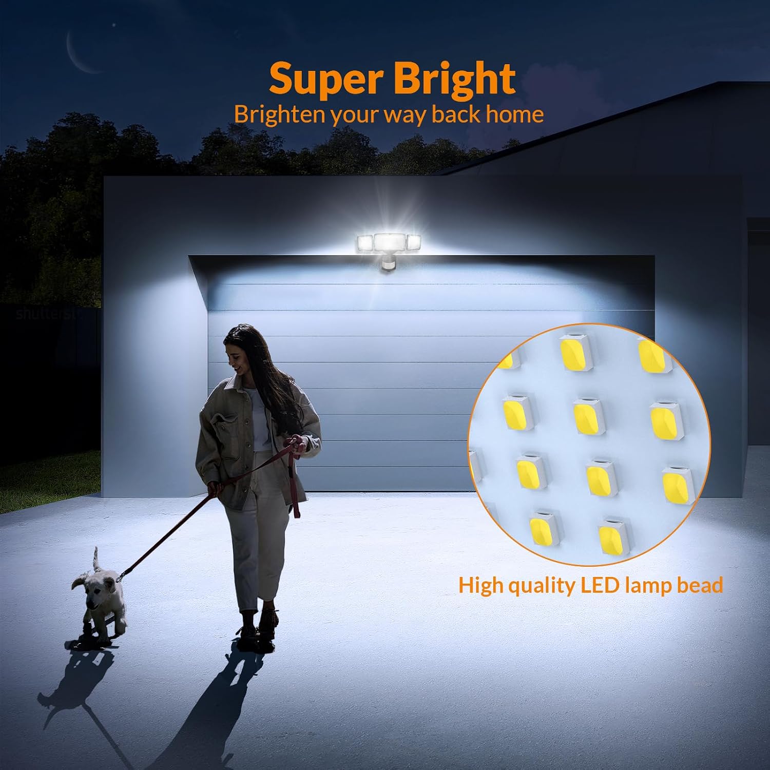 LEPOWER Solar LED Security Lights, PIR Motion Sensor Outdoor, 1600LM, Yard | 5500K Daylight, 72FT180° Motion Sensor Flood Light, 3 Adjustable Head, Easy Install, IP65 Waterproof for Porch, Patio, Garage