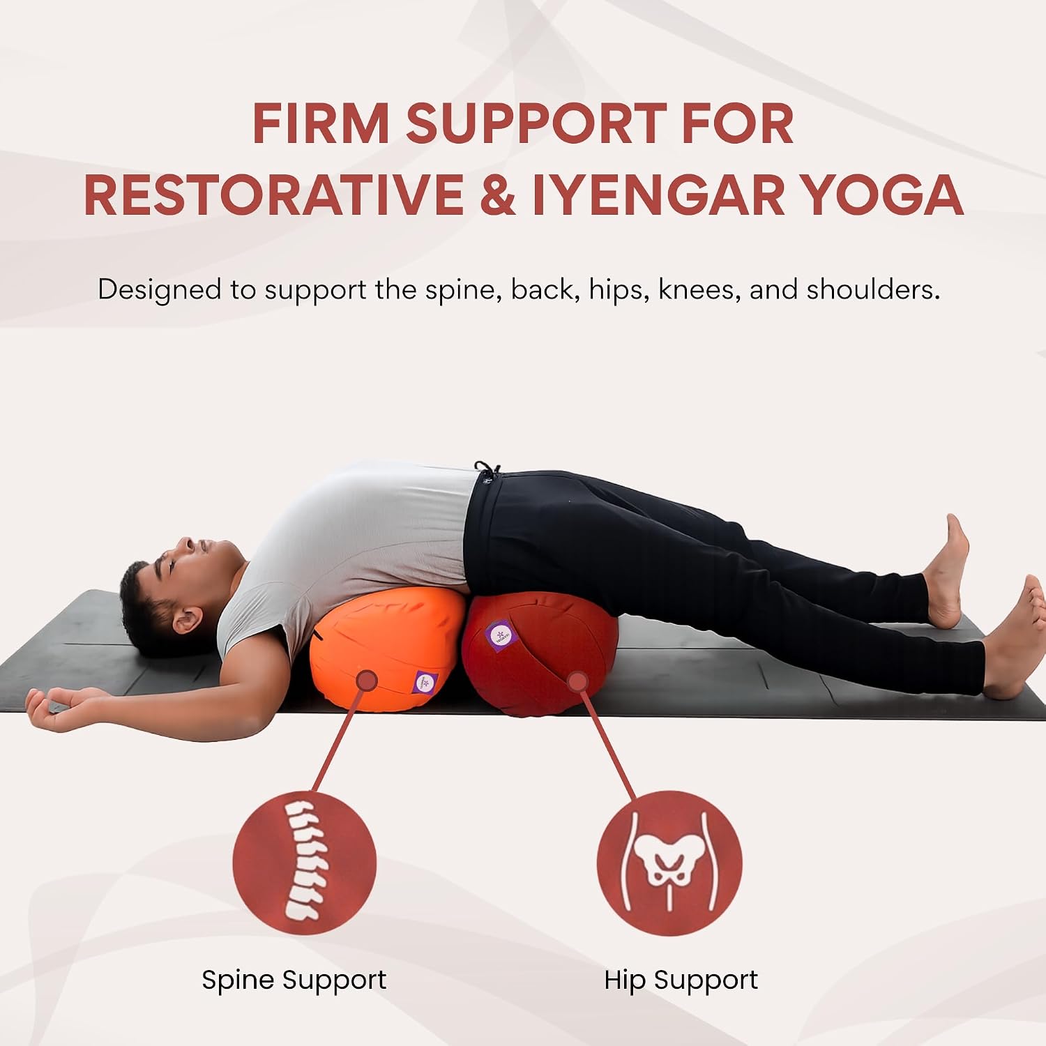 Yogikuti Iyengar Yoga Bolster for Restorative Yoga and Meditation – Lightweight Cotton Support Pillow with Handle for Easy Carry