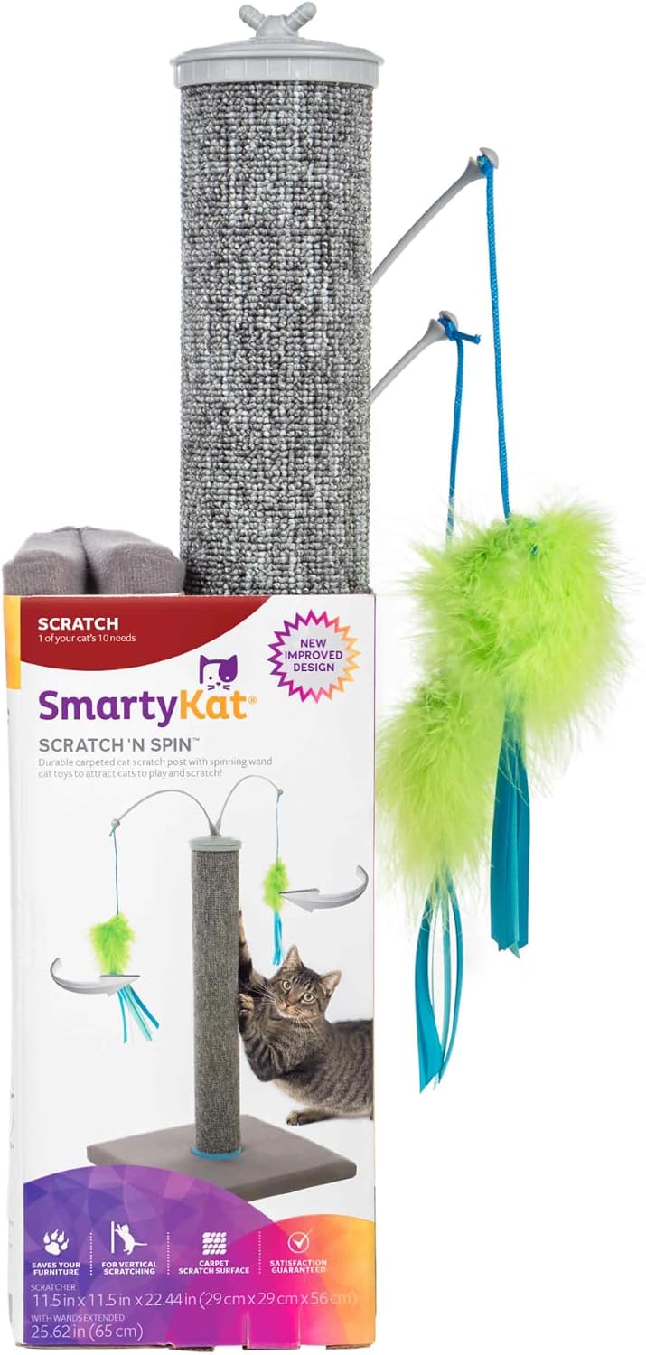 SmartyKat Scratch 'N Spin Carpet Cat Scratching Post with Spinning Wand Toys - Gray, One Size