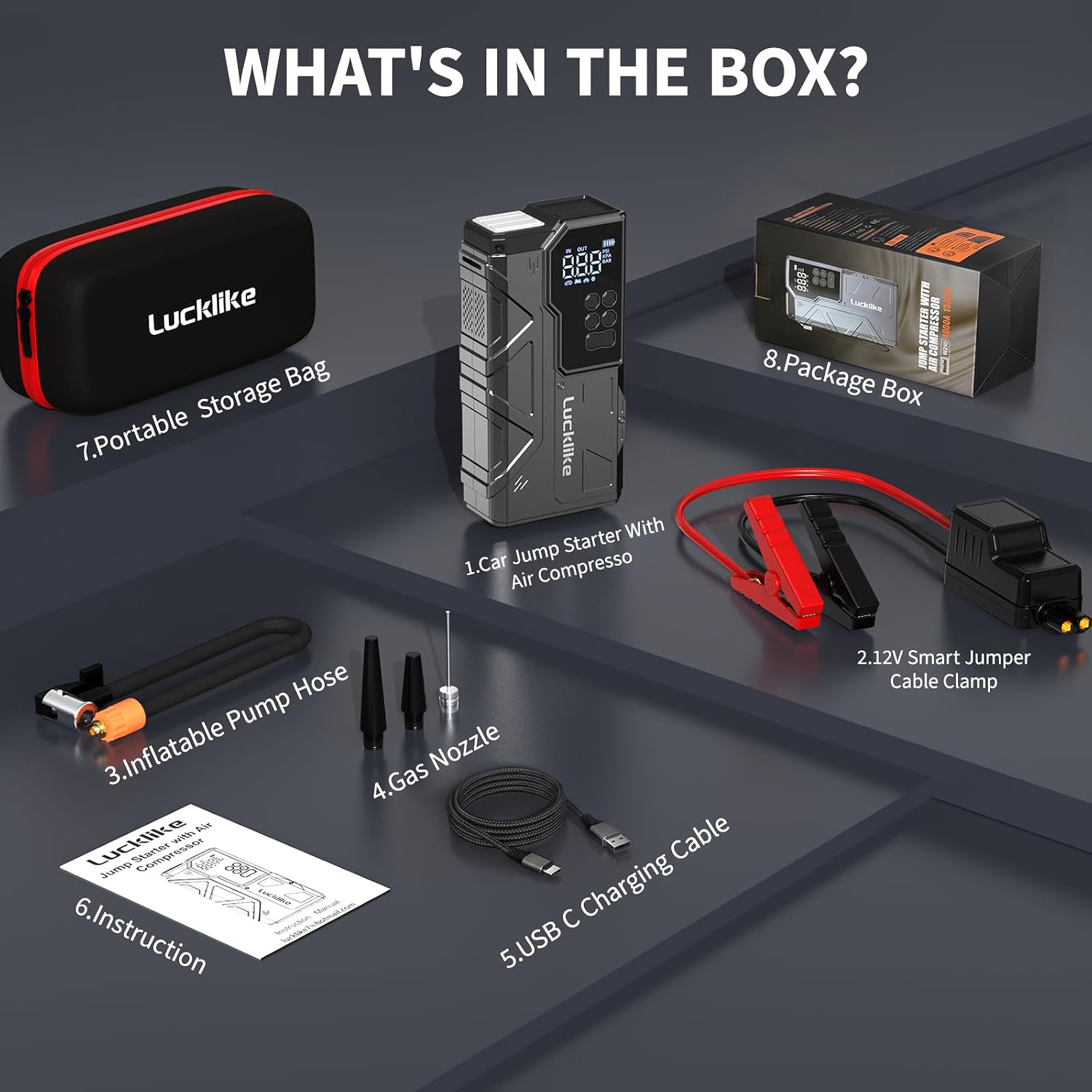 7000A 150PSI Car Battery Jump Starter with Air Compressor, 12V Jump Box | All Gas/12L Diesel