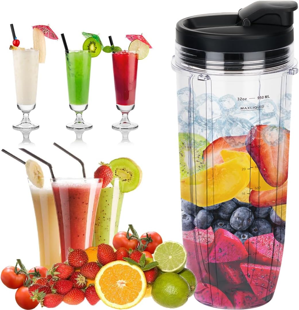 Replacement 24oz Blender Cup with Sip & Seal Lid For Nutri Ninja BL450 BL456 BL480 BL482 BL640 BL642 BL682 BN751 BN801 Foodi SS101 SS151 SS351 SS401