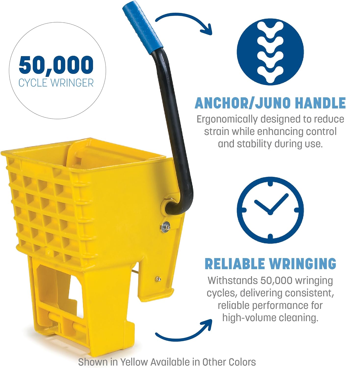 Carlisle FoodService Products 26 Qt Mop Bucket with Side Wringer, Yellow | 18.5 x 16.5 x 16.5 Inches, 34.25-Inch Handle Height, 50,000-Cycle Wringer, Non-Marking Casters, Assembly Required