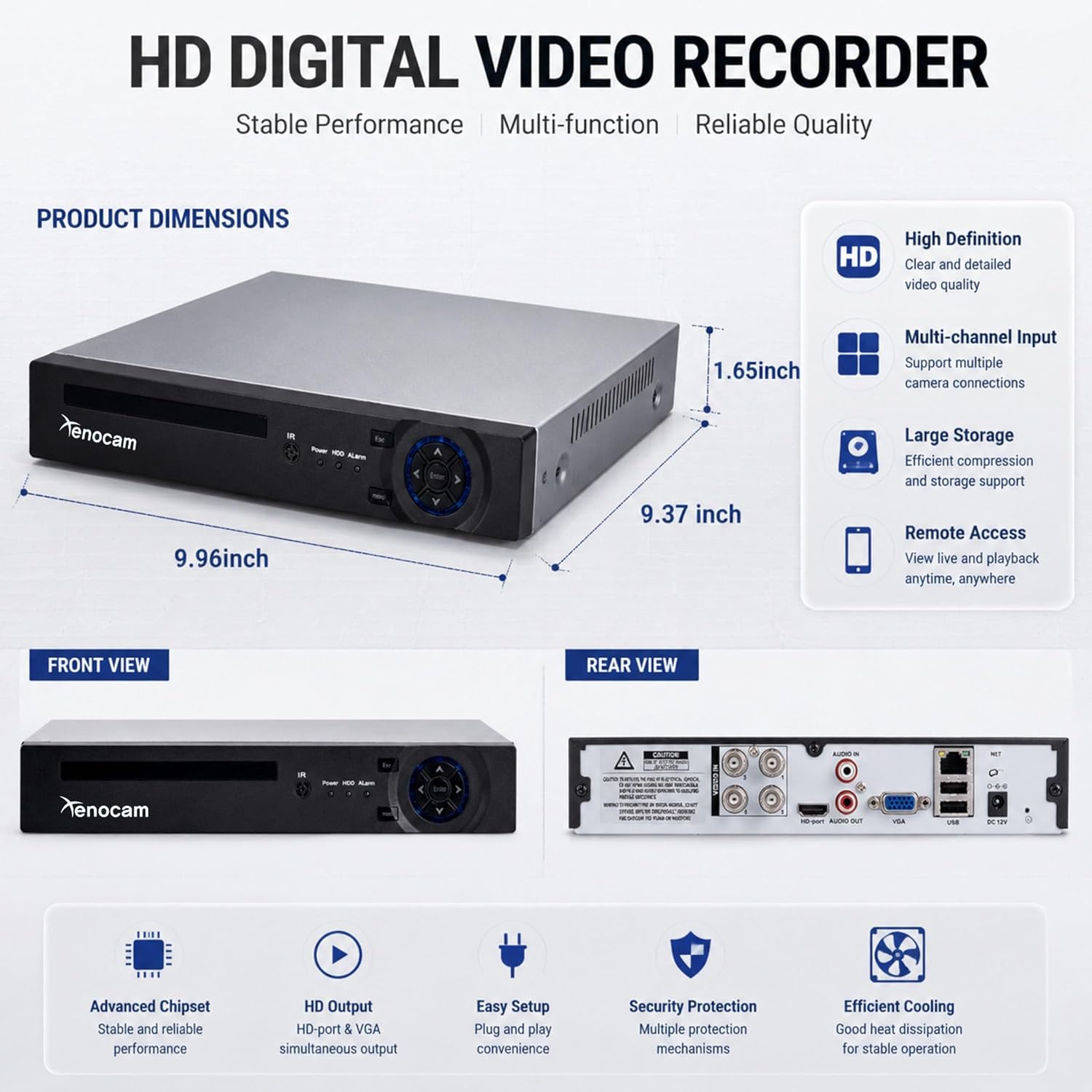 4CH 1080N Hybrid 5-in-1 AHD DVR (1080P NVR+1080N AHD+960H Analog+TVI+CVI) Standalone DVR CCTV Surveillance Security System Video Recorder Motion Detection， Hard Drive not Included
