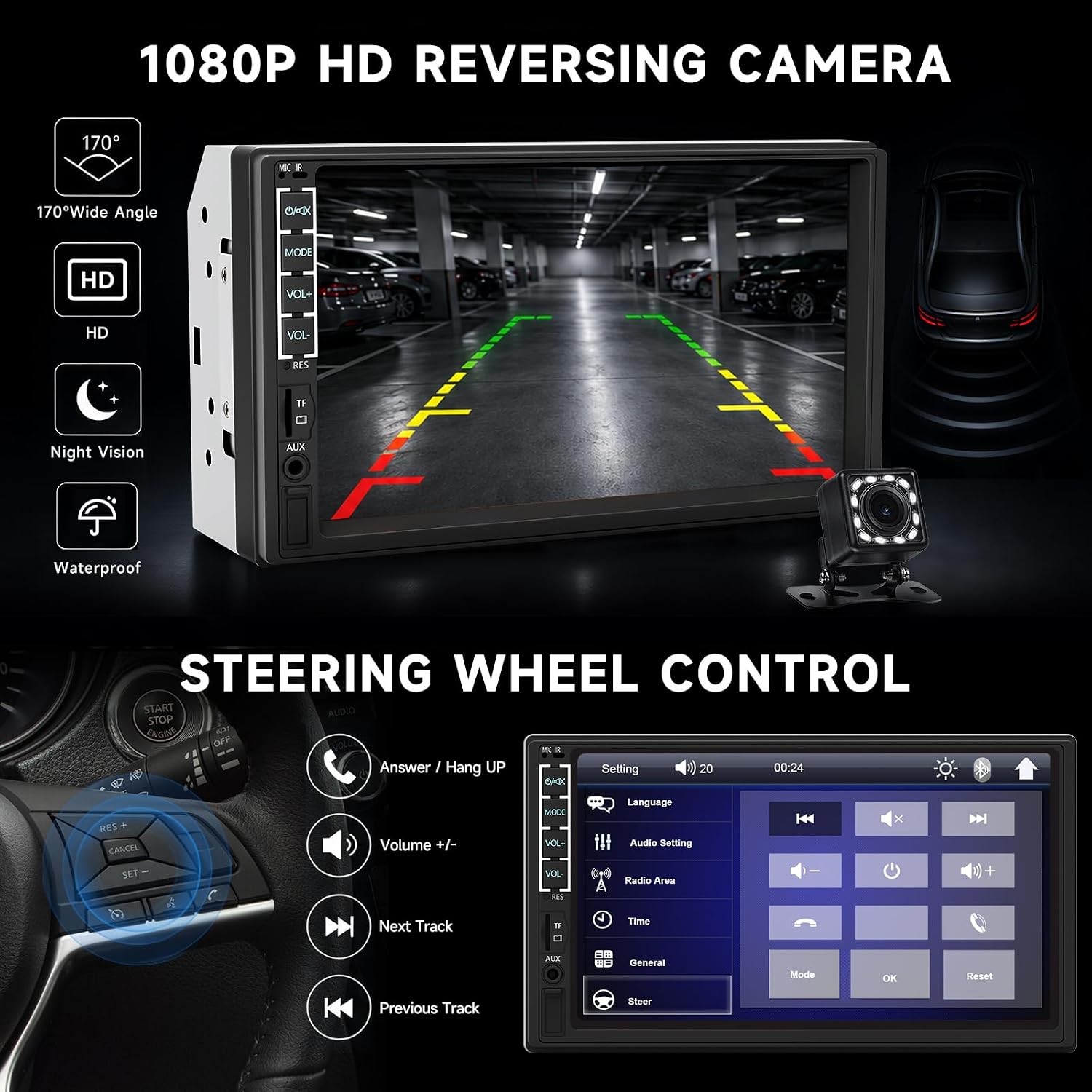 Leadfan 7" Car Stereo Double Din Radio with Bluetooth
