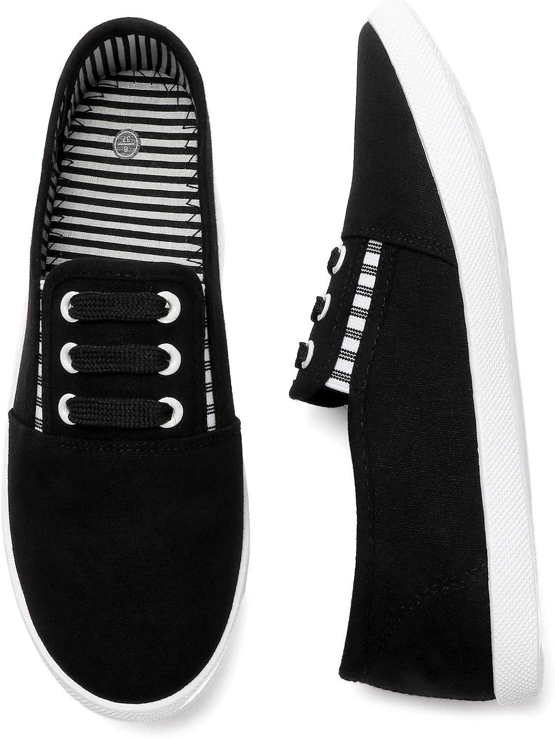 kufeiti Women's Canvas Slip On Shoes Sneakers for Women Fashion Comfortable White Black Elastic Sneakers for Women