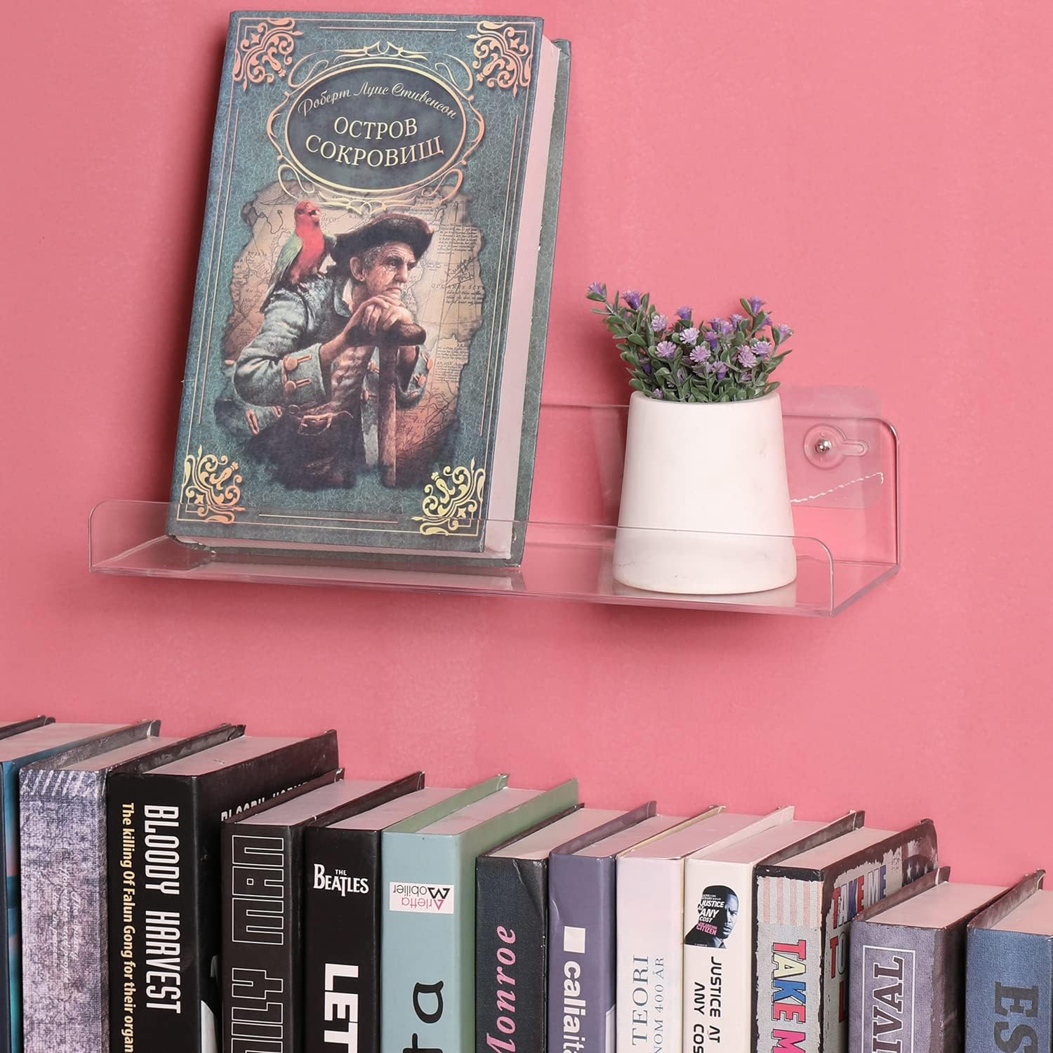 Sooyee Acrylic Shelves, 2 Pack 15 Inch Floating Wall Shelves, Funko Pop Display Shelf, Invisible Kids Book Shelf, Picture Ledge Shelf Decor