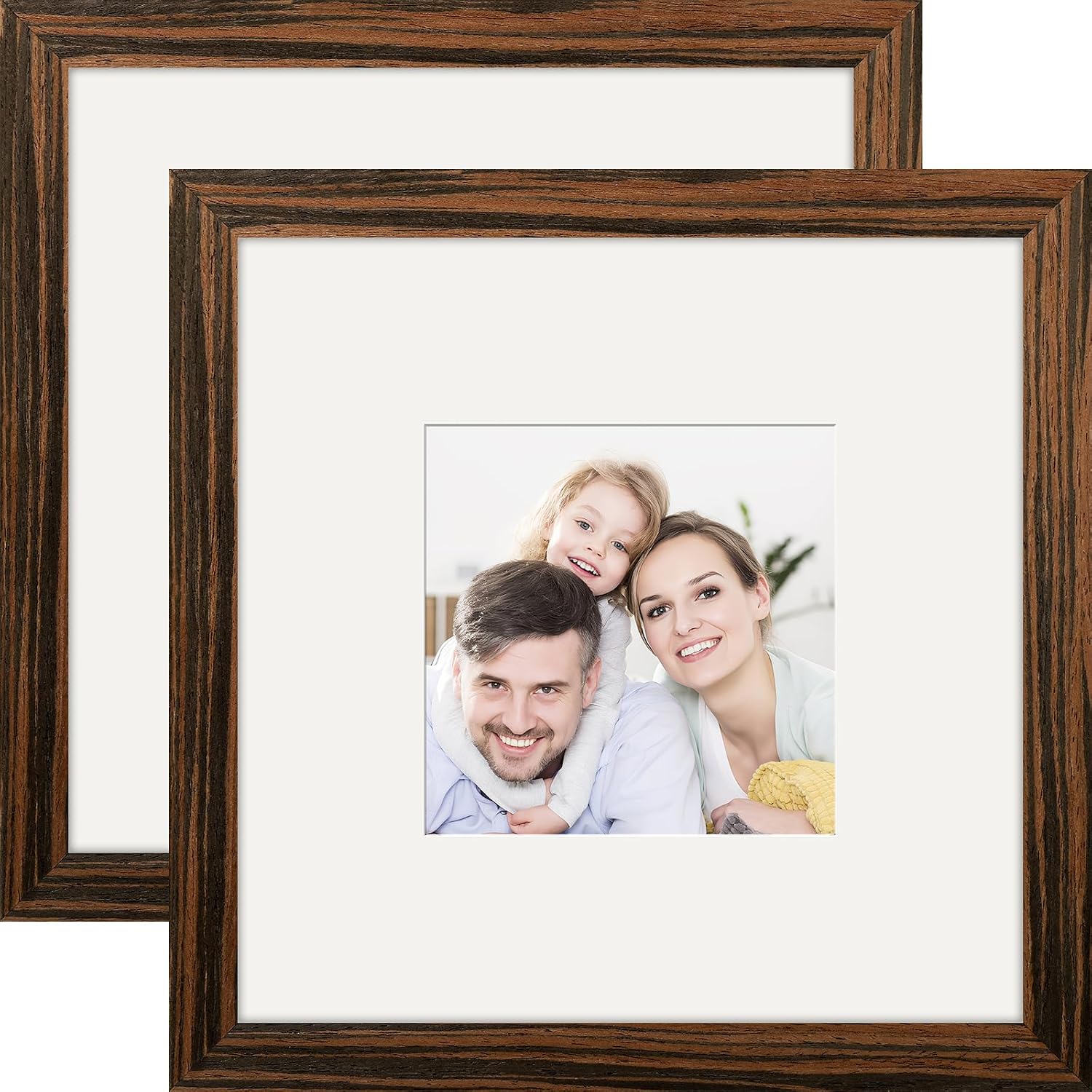 Picture Frames 8x8 2 Pack Made of Solid Wood Black for Wall Mounting and Tabletop Display