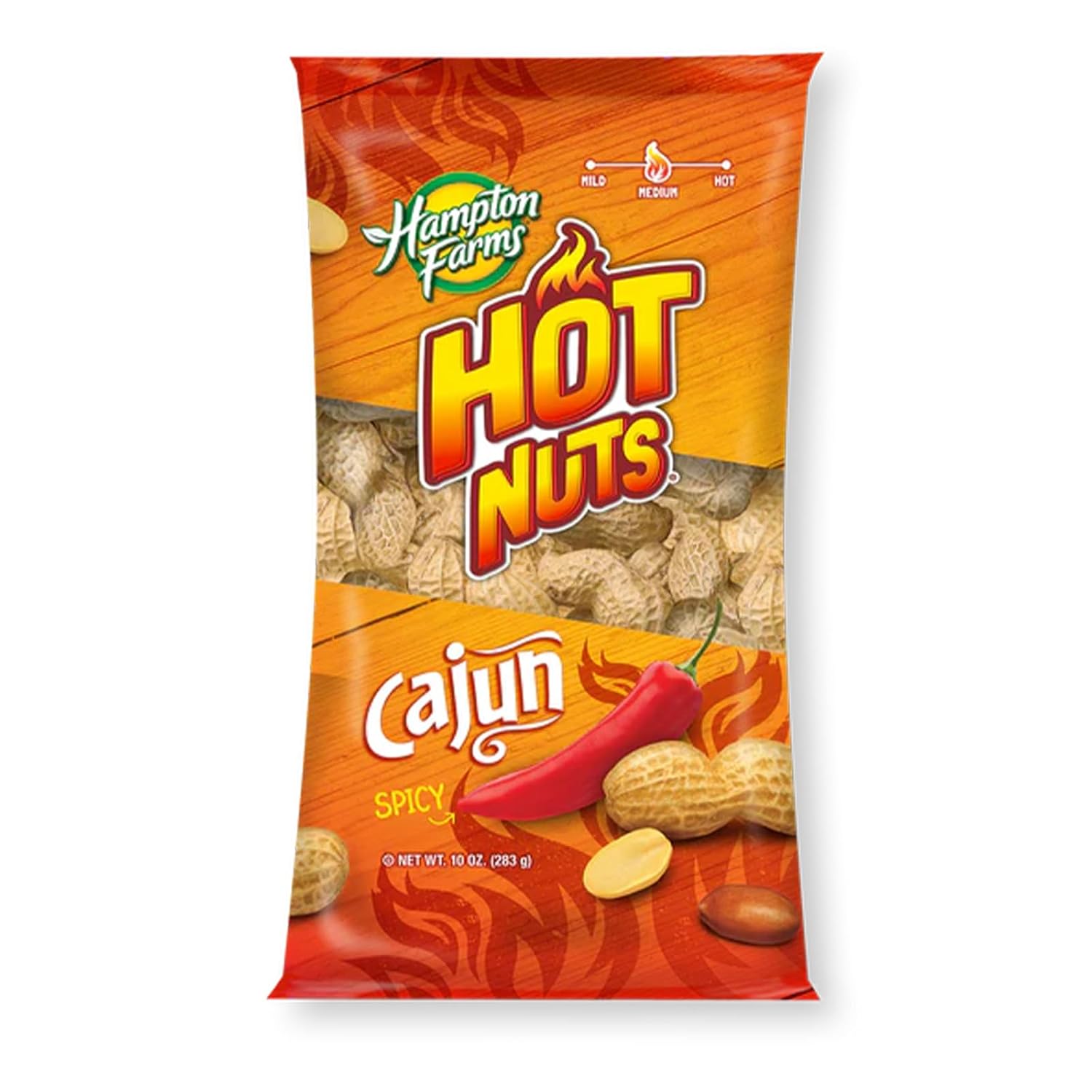 Hampton Farms Fancy Roasted In-Shell Cajun Peanuts, USA Grown, 10 oz Bag | Bold spicy Cajun roasted in-shell peanuts, USA grown, all natural, great for snacking and game day