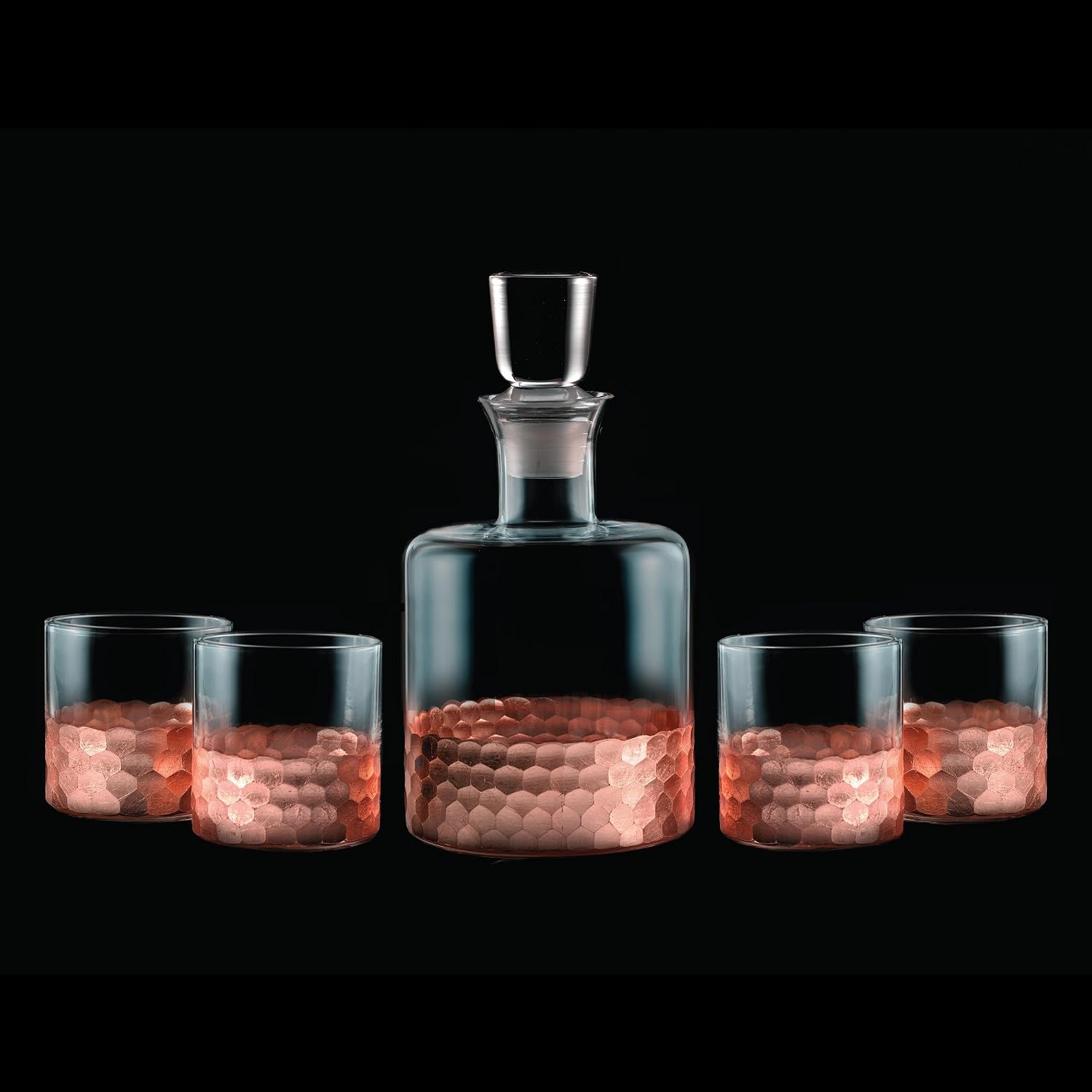 Fitz and Floyd Daphne Decorative Whiskey Decanter Set with Top Glass for Wine, Bourbon, Brandy, Liquor, 5 Piece, Gold