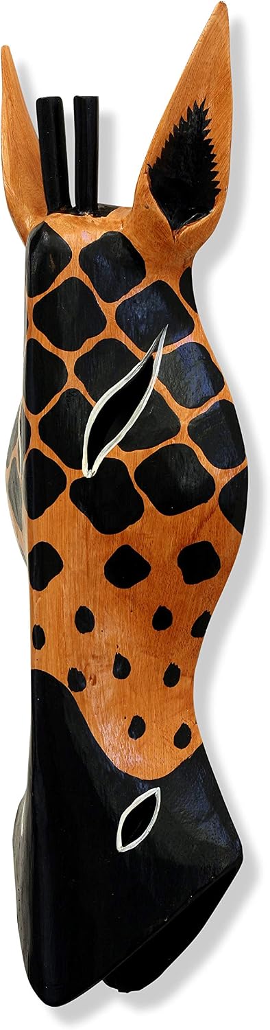G6 Collection Wooden Tribal Giraffe Mask Hand Carved Wall Plaque Hanging Home Decor Accent Art Unique Sculpture Decoration Handmade Gift Handcrafted Decorative Mask (20" Tall)