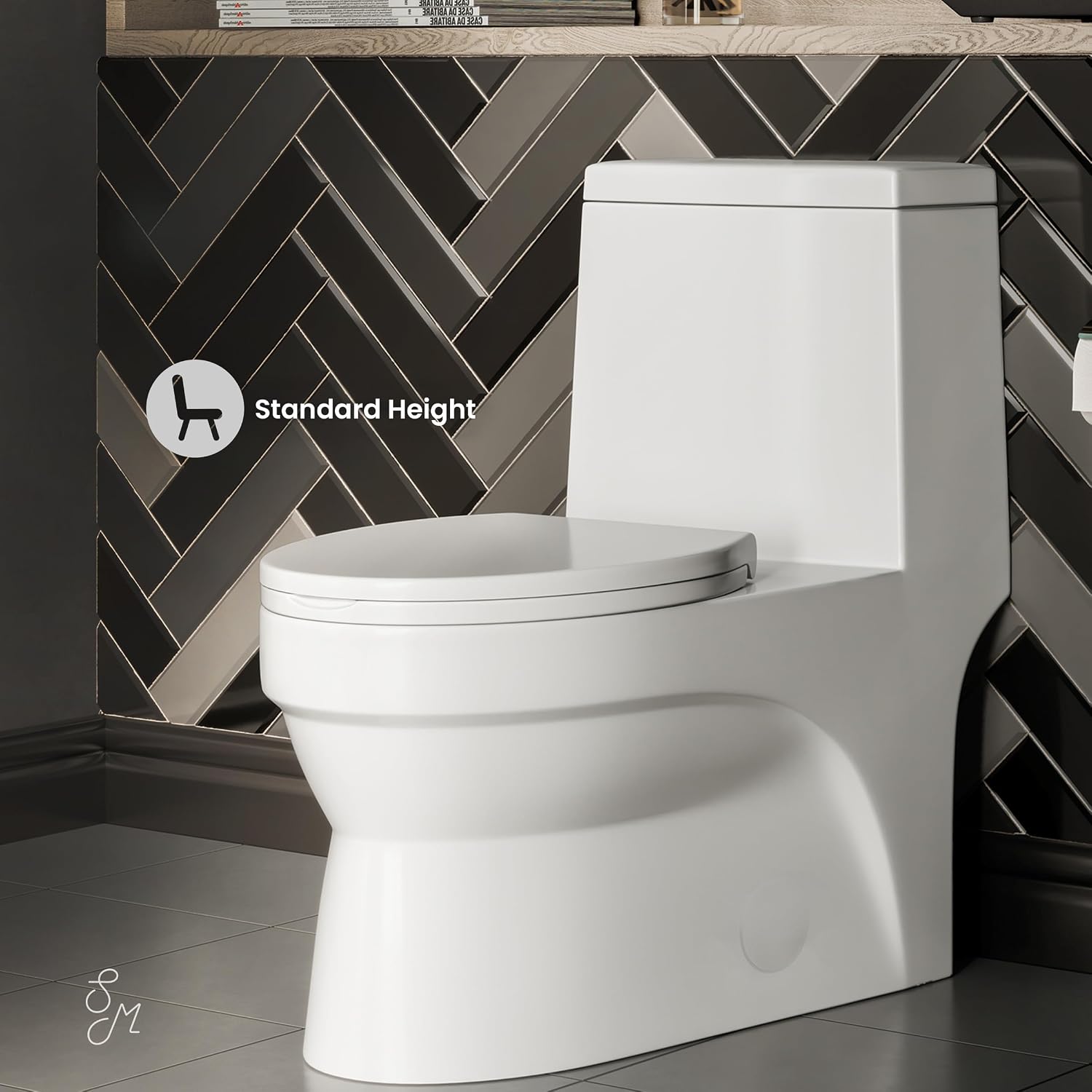 Swiss Madison SM-1T123 Virage One Piece Toilet, Modern Toilets For Bathrooms, ADA Toilet, Elongated Left Side Flush Handle Toilet 1.28 GPF