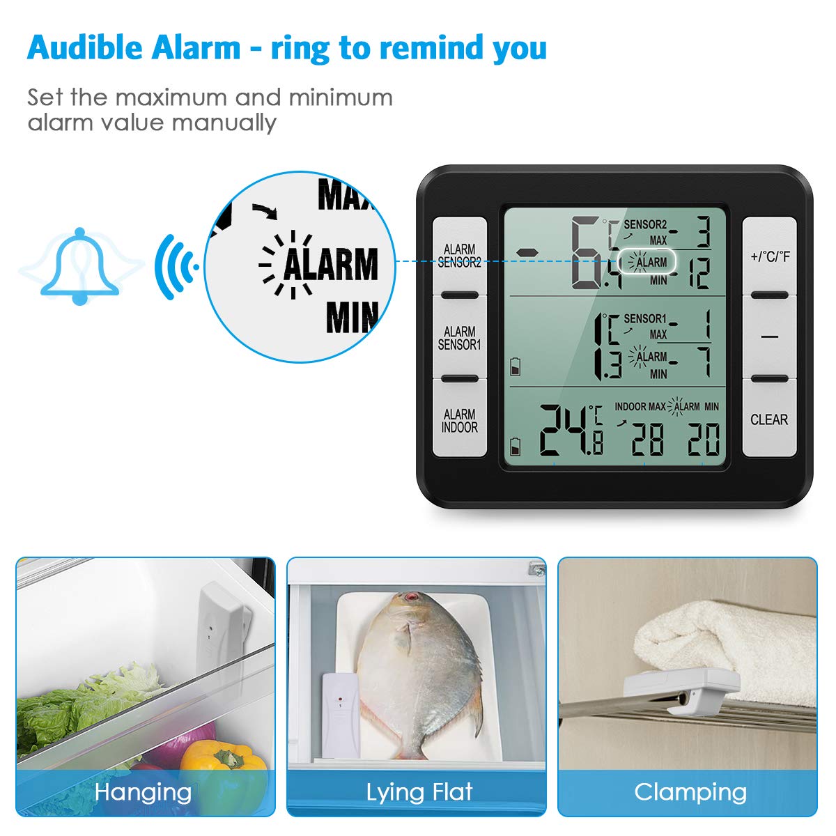 AMIR Refrigerator Thermometer, Wireless Indoor Outdoor Thermometer