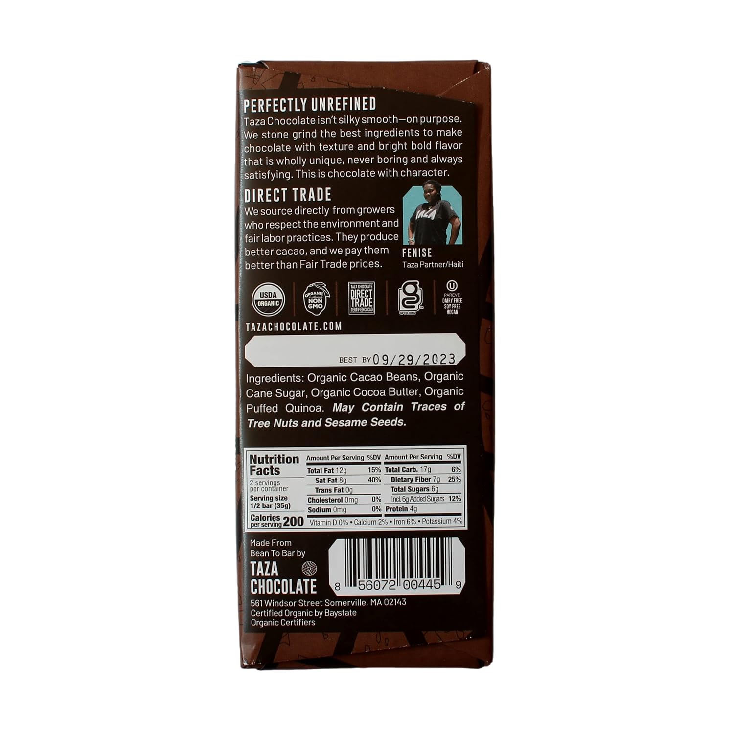 Taza Chocolate Organic Amaze Bar 95% Stone Ground, Wicked Dark, 2.5 Ounce (1 Count), Vegan