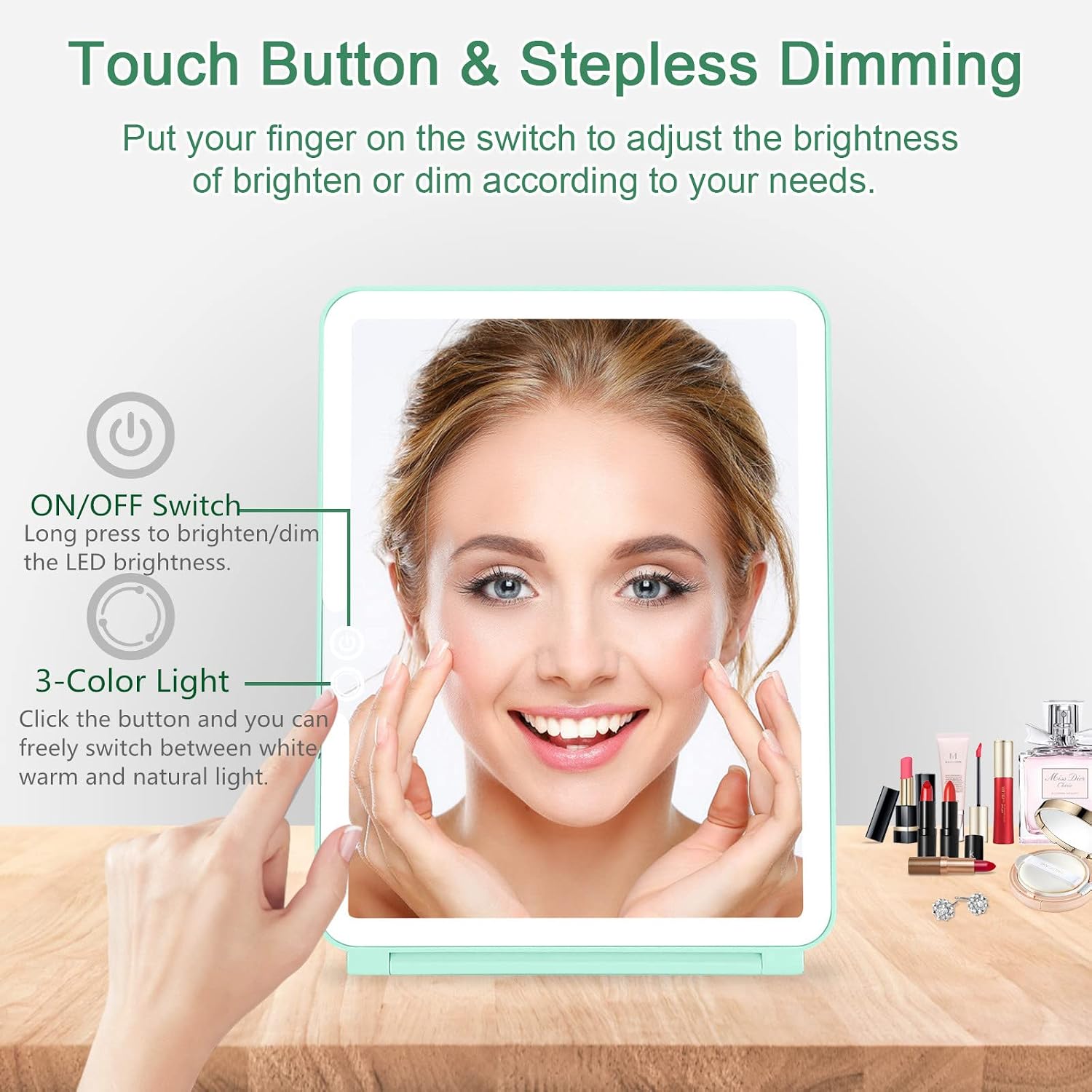 deweisn Folding Lighted Makeup Mirror with 72 LEDs 3 Colors Light Modes USB Rechargable 1800mA Batteries Portable Ultra Thin Compact Vanity Mirror
