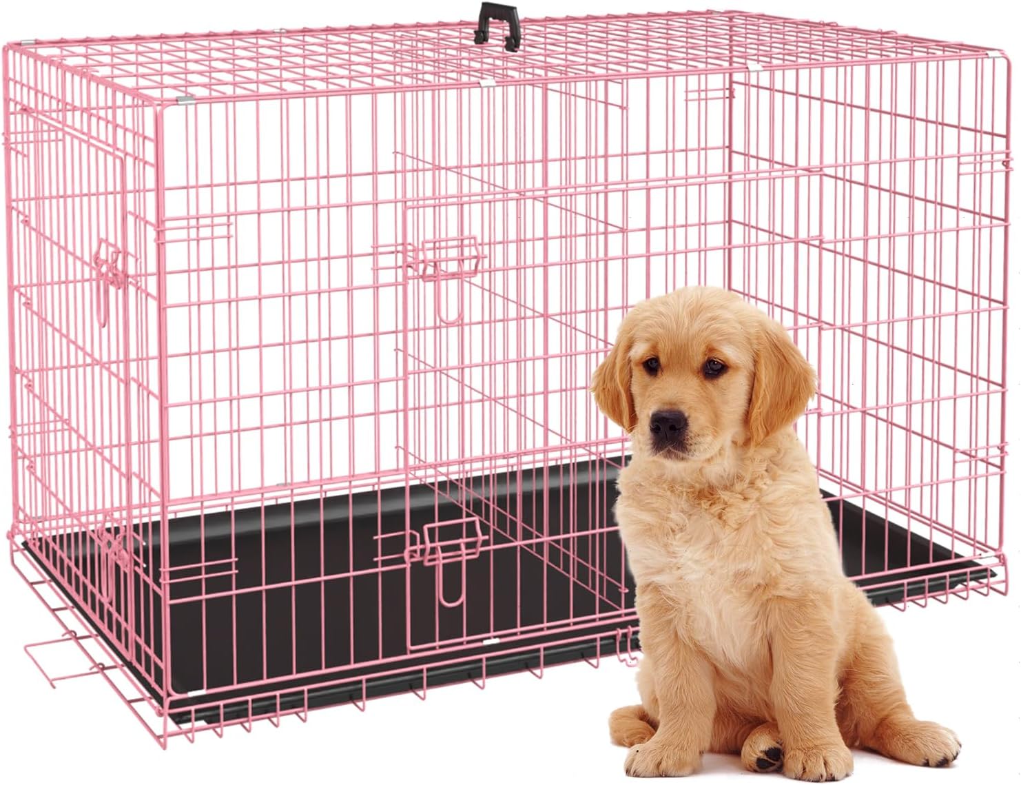 BestPet | Dog Crate | 48" | Black | Foldable Metal Kennel with Double Doors