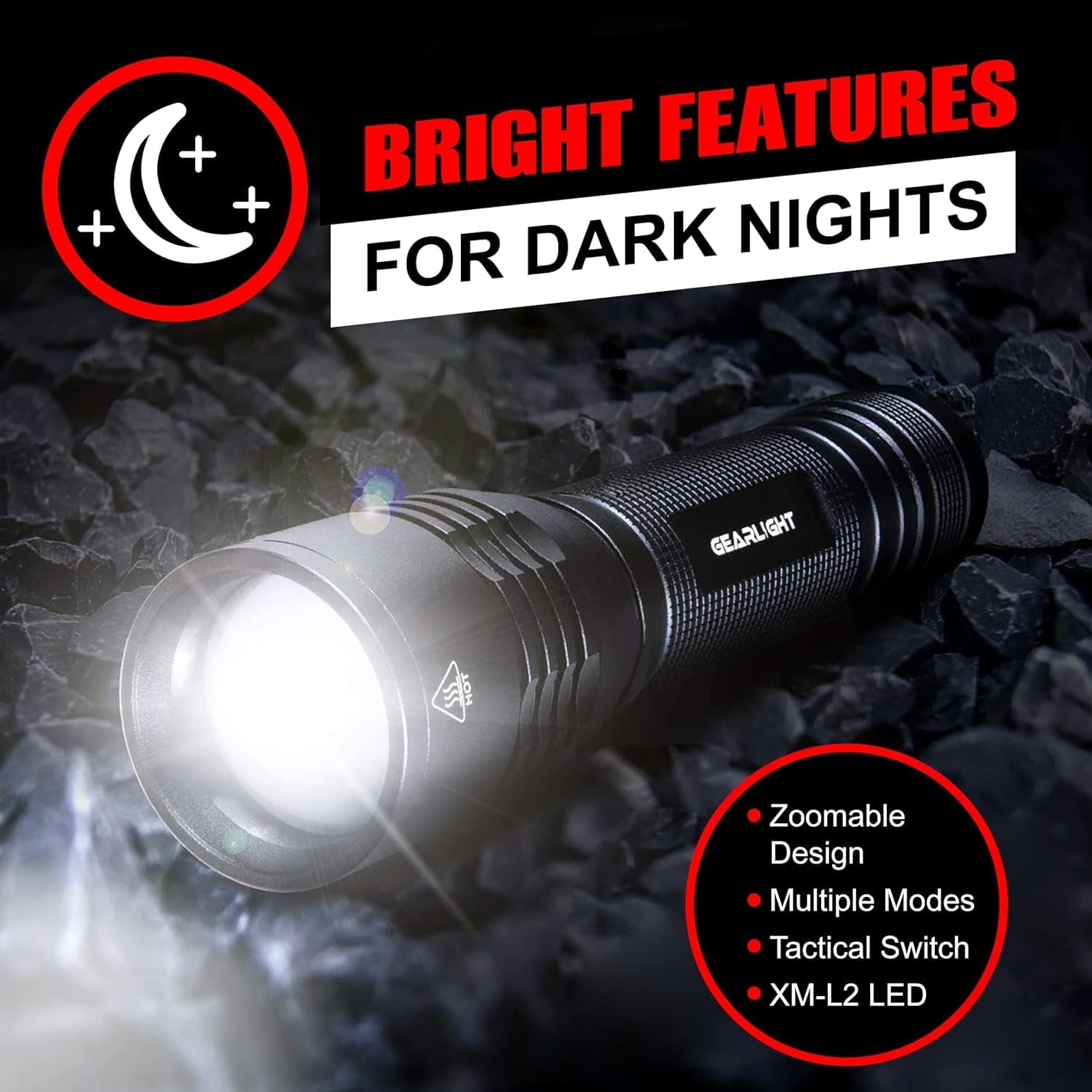 GearLight High-Powered LED Flashlight S1200 - Mid Size, Zoomable, Water Resistant, Handheld Light - High Lumen Camping, Outdoor, Emergency Flashlights - S1200-1 Pack, (Batteries Not Included)