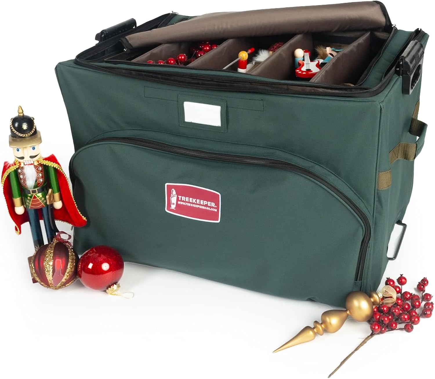 (Green Christmas Ornament Storage Box with Dividers) - Deluxe Ornament Keeper - Holds 72 Ornaments up to 4 Inches in Diameter | 3 Removable Trays with Separators | Acid-Free Fabric Lining