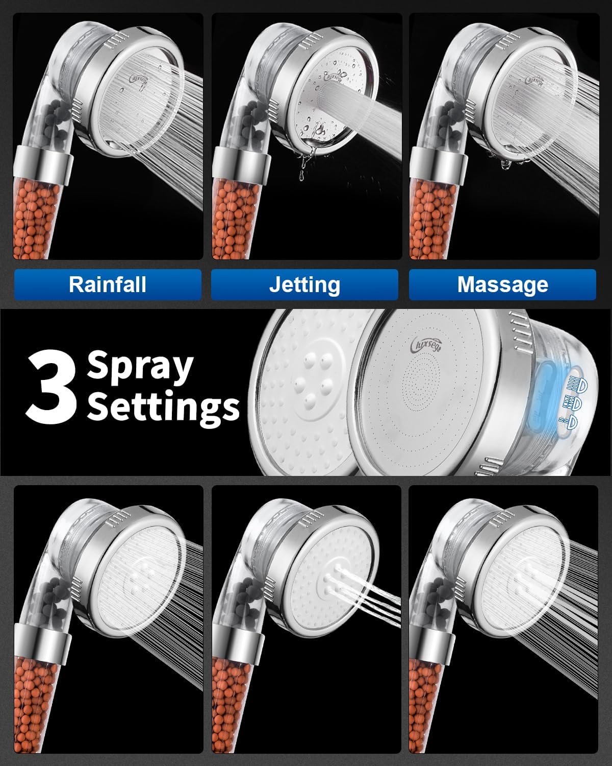 Filtered Shower Head with Handheld, High Pressure, for Hard Water