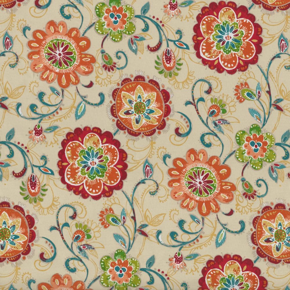 Pillow Perfect Bright Floral Indoor/Outdoor Tufted Wicker Seat Cushion, 2 Count, 19" x 19", Blue/Tan Telfair Peacock