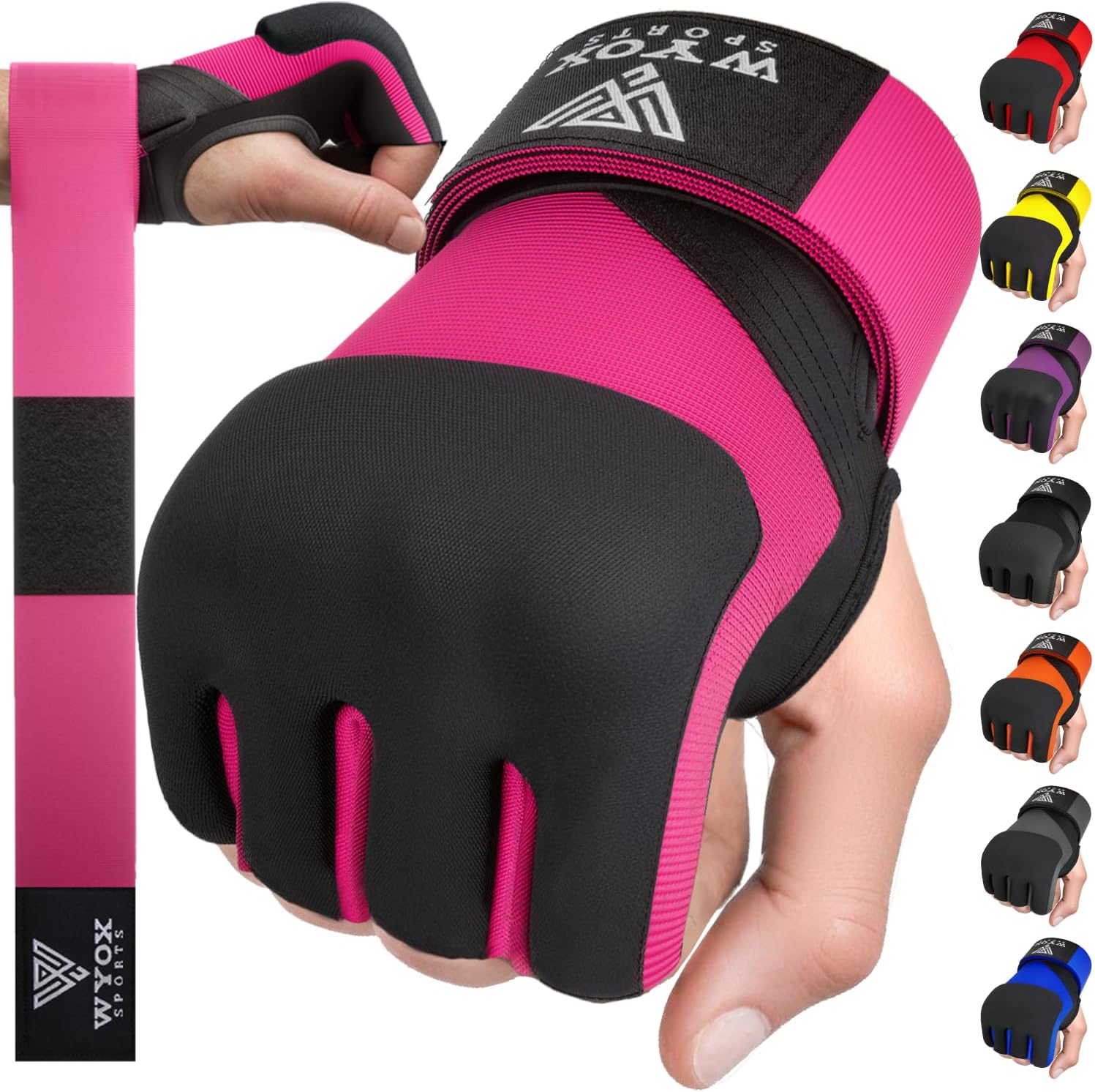 WYOX Neoprene Gel Boxing Hand Wraps Inner Gloves for Men & Women – 80cm/31in Quick Wrist Strap, Padded Knuckle Protection