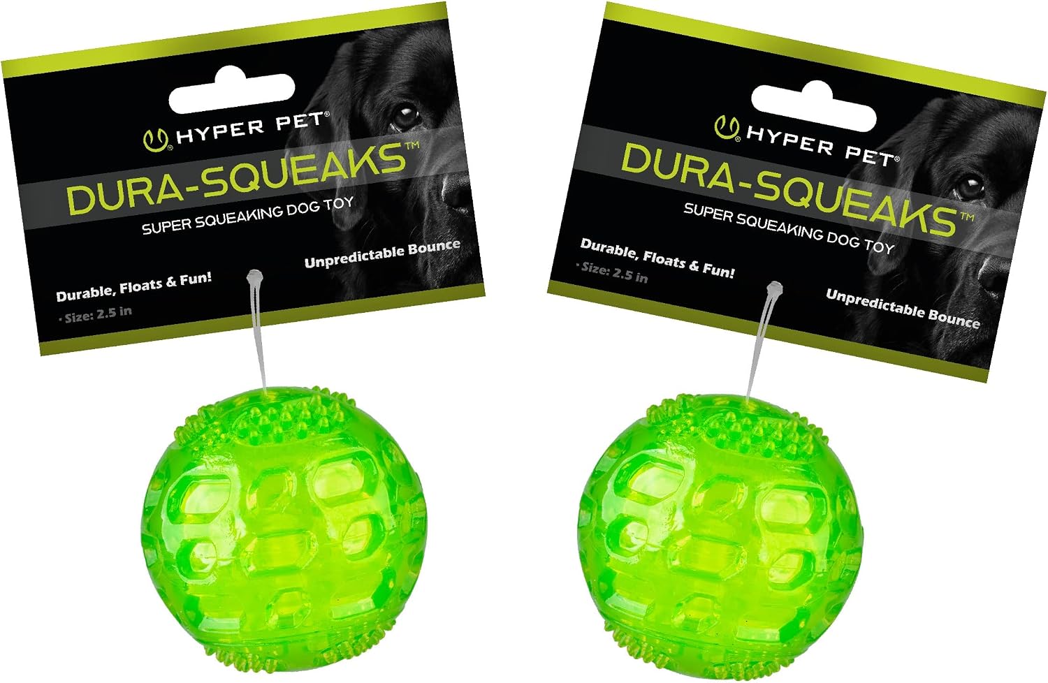 Hyper Pet DuraSqueak Dog Ball Toy, Interactive Dog Toys that Float and Squeaks for Playing, Fetching and Retrieving-Great Alternative to Traditional Tennis Balls Green 2.5 Inch | Bold sound effects reward play, a fresh alternative to traditional tennis o…