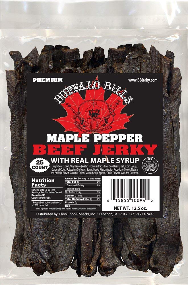 Buffalo Bills 16 Oz Premium Maple Beef Jerky Peppered Pieces in Random Size | Made In The USA, 100% US Beef, USDA Inspected, Whole Muscle Jerky, Real Maple Syrup & Fresh Cracked Black Pepper, Diet Snack