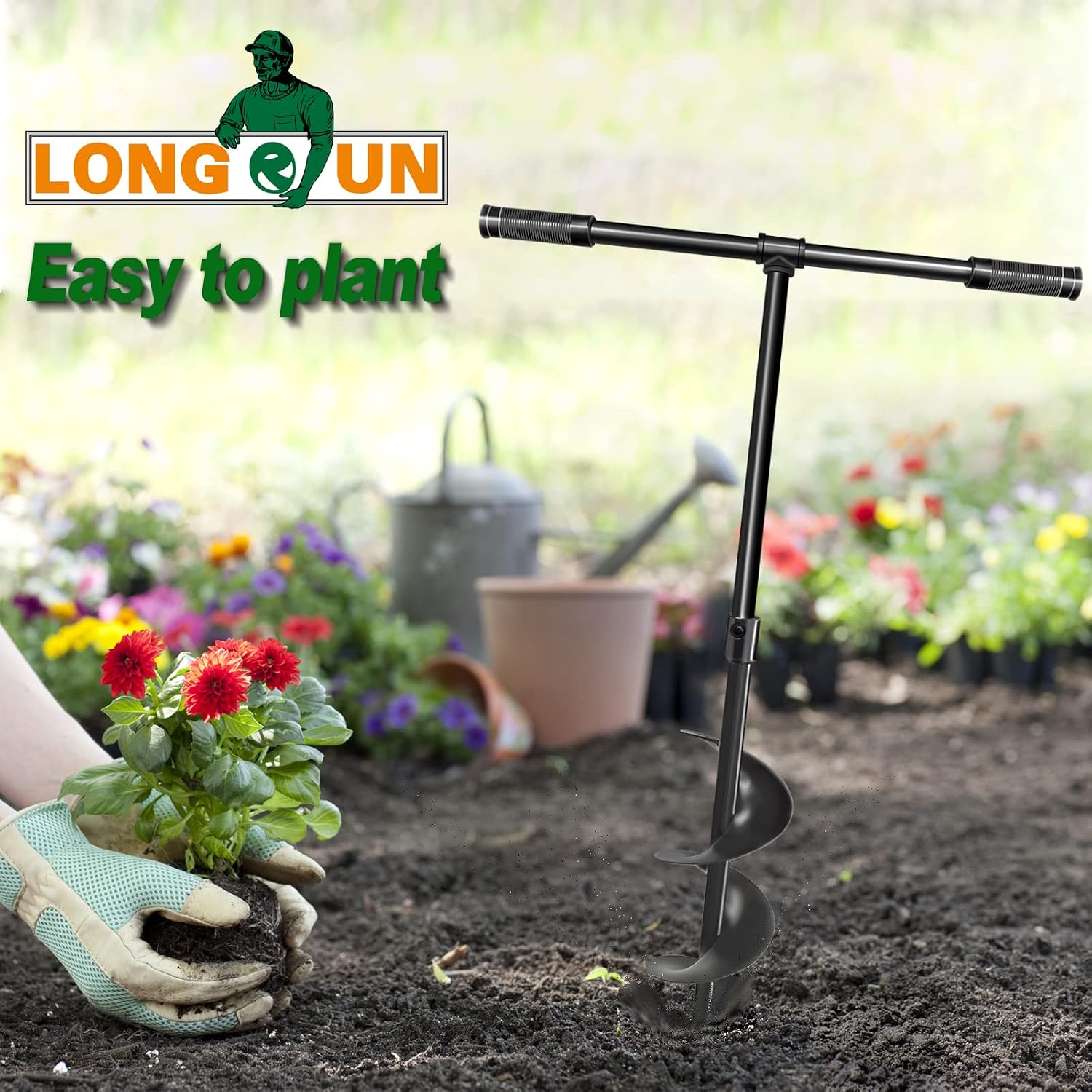 LONGRUN Auger Drill Bit for Planting-1.7"x15" Planting Auger, Garden Spiral Hole Drill Bulb Planter Tool for Planting, Bedding Plants, Flowers