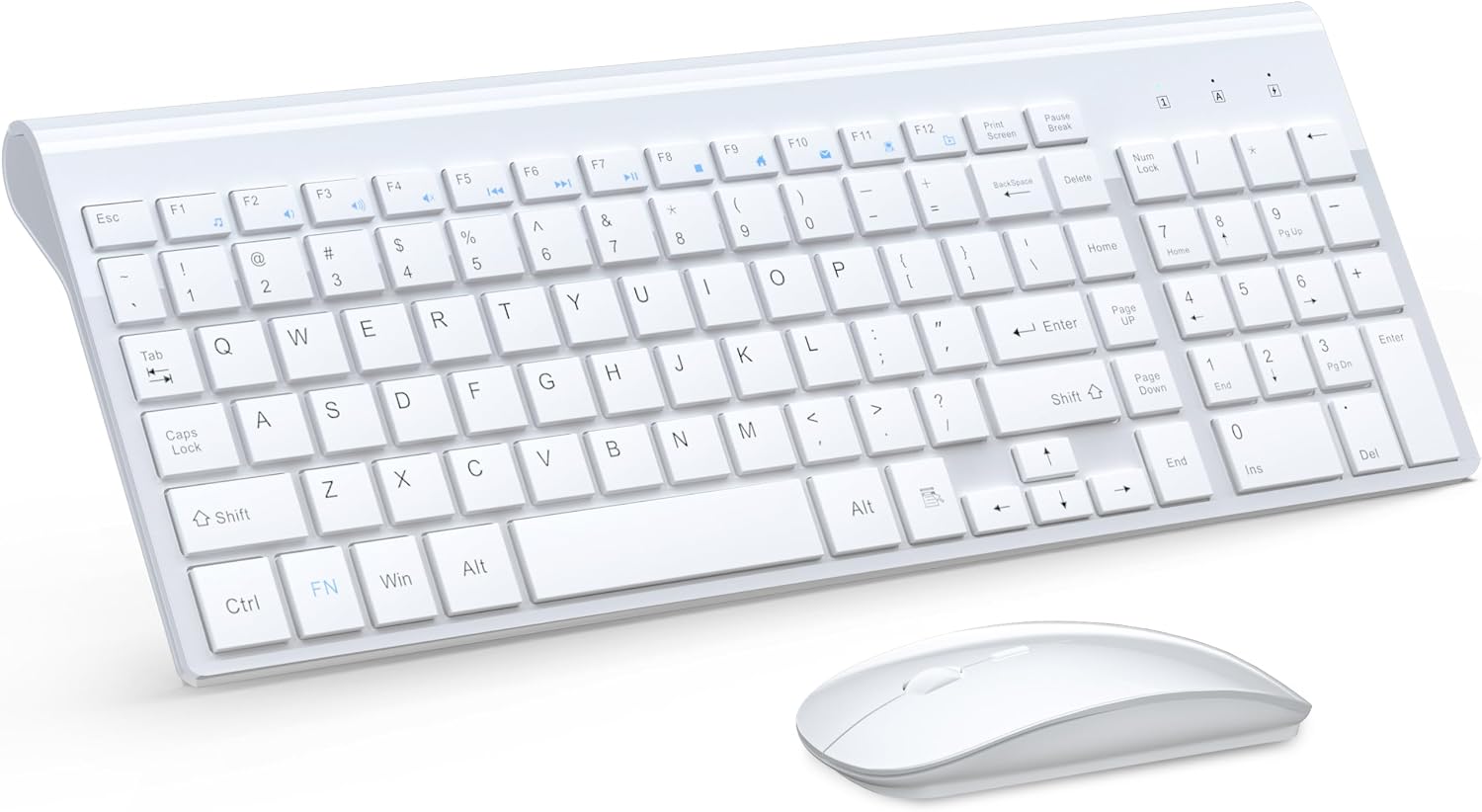 Wireless Keyboard and Mouse Ultra Slim Combo, TopMate - White | 2.4G Silent Compact 2400DPI Mouse and Scissor Switch Keyboard Set with Cover, Batteries Included, for PC/Laptop/Windows/Mac