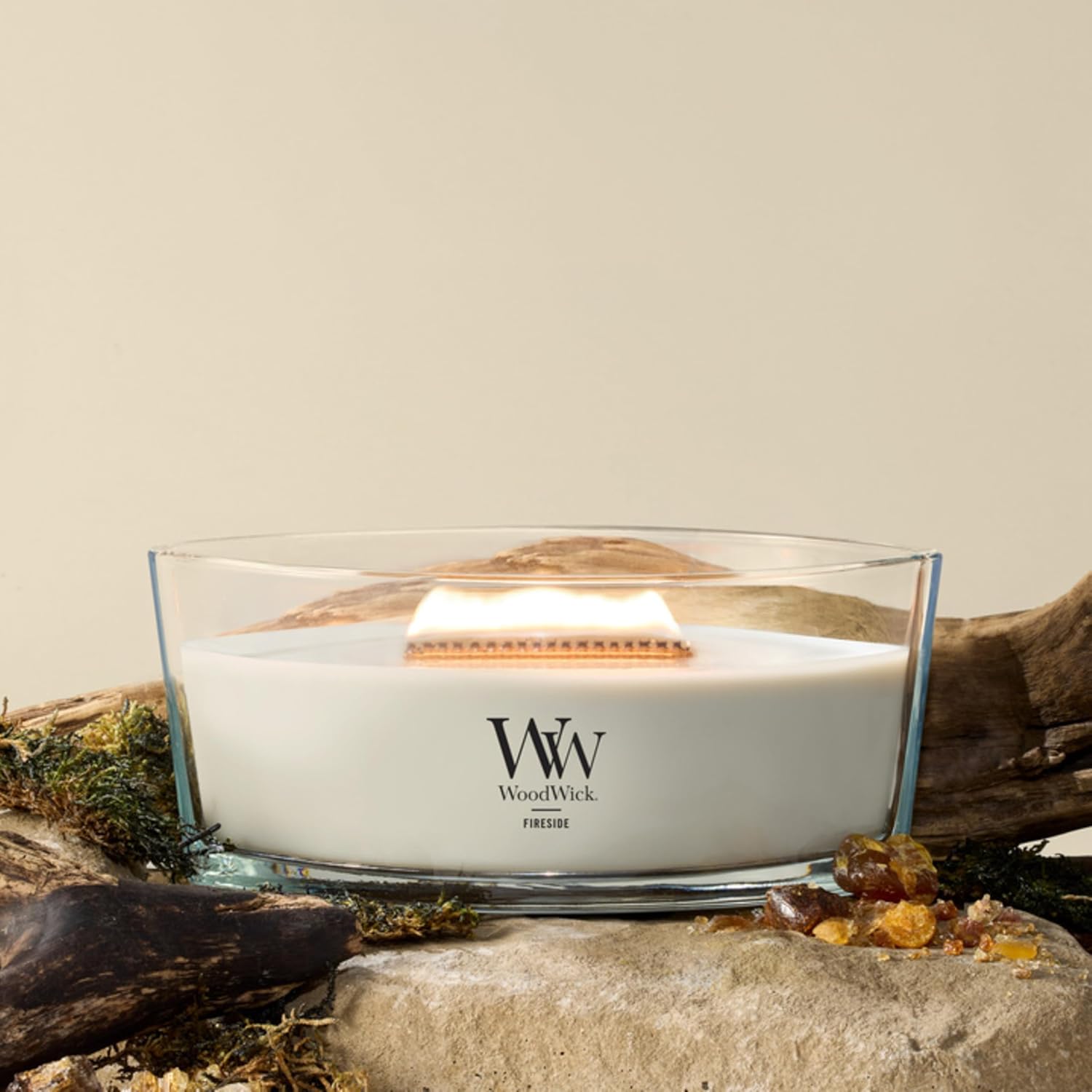 WoodWick Fireside Holiday Candle Gifts for Women and Men, 9.7 oz Medium Hourglass Candle with Crackling Wick