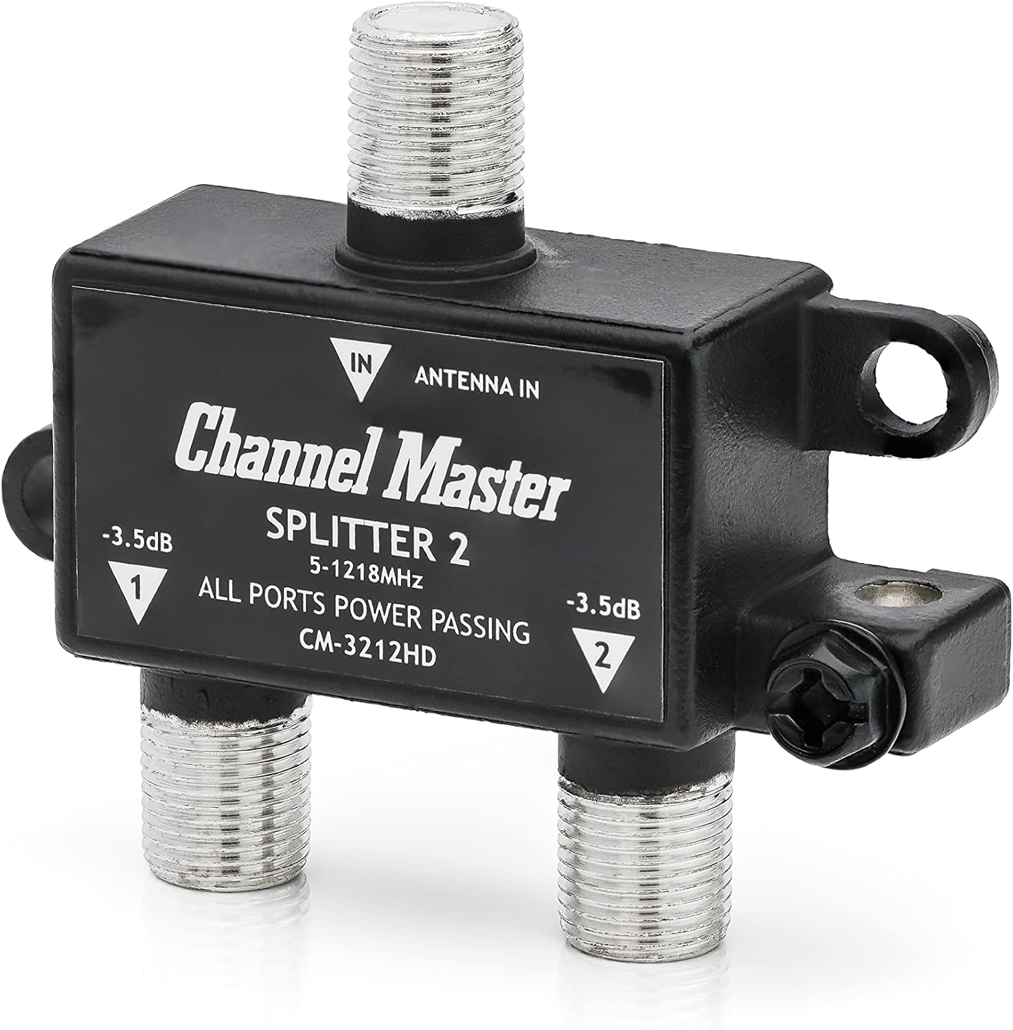 Channel Master Splitter 2 | 2-Way Splitter Distributes Digital HDTV Antenna Signal to 2 TVs, One Input and Two Outputs, Power Passing for Preamplifiers and Boosters, Low-Loss Design, Indoor/Outdoor