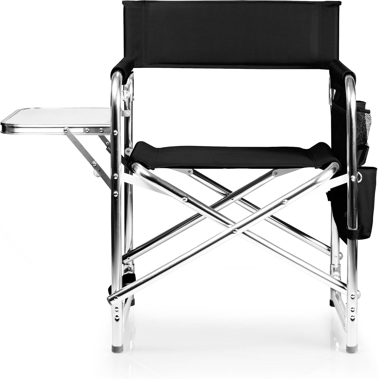 PICNIC TIME Sports Chair with Side Table and Armrest Caddy, Lightweight Aluminum Folding Outdoor Camping Chair for Adults, Portable Director Style Lawn Seating with Pockets & Carry Strap, (Navy Blue)