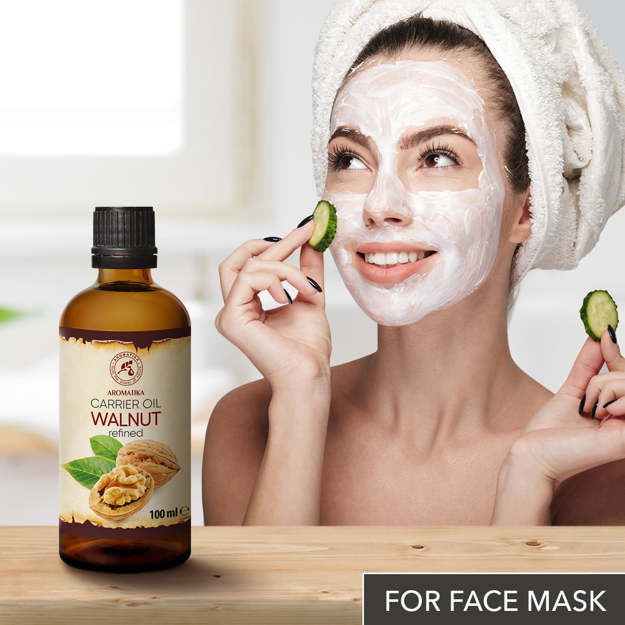 AROMATIKA Walnut Oil 1.7 Fl Oz (50ml) - Juglans Regia Seed Oil - USA - 100% Pure & Natural - Intensive for Face Care - Body - Hair - Skin - Nails - Hands - Good w/Essential Oil