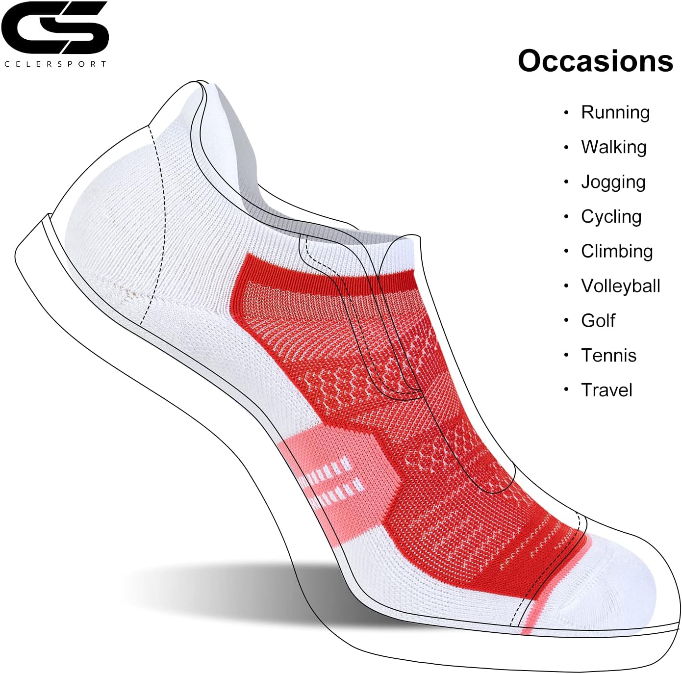 CS CELERSPORT 6 Pack Women's Ankle Running Socks Cushioned Low Cut Tab Athletic Socks