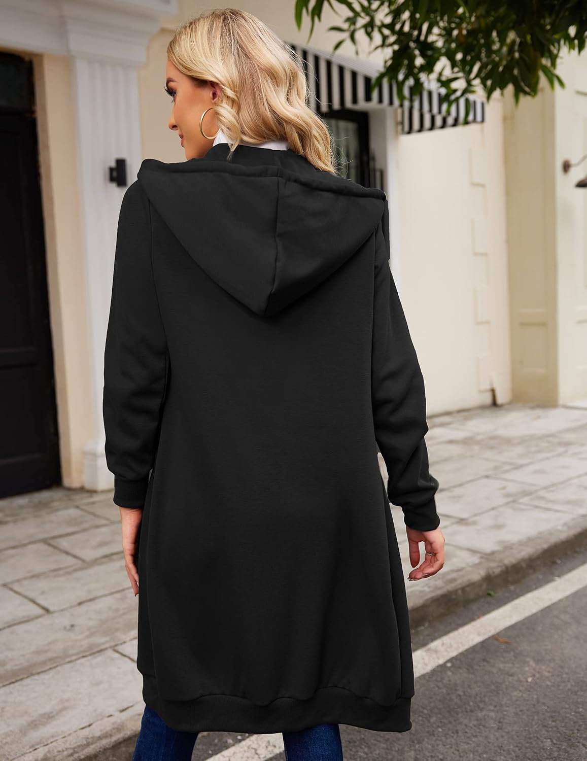 ELESOL Women Casual Zip up Fleece Hoodies Tunic Sweatshirt Long Jacket