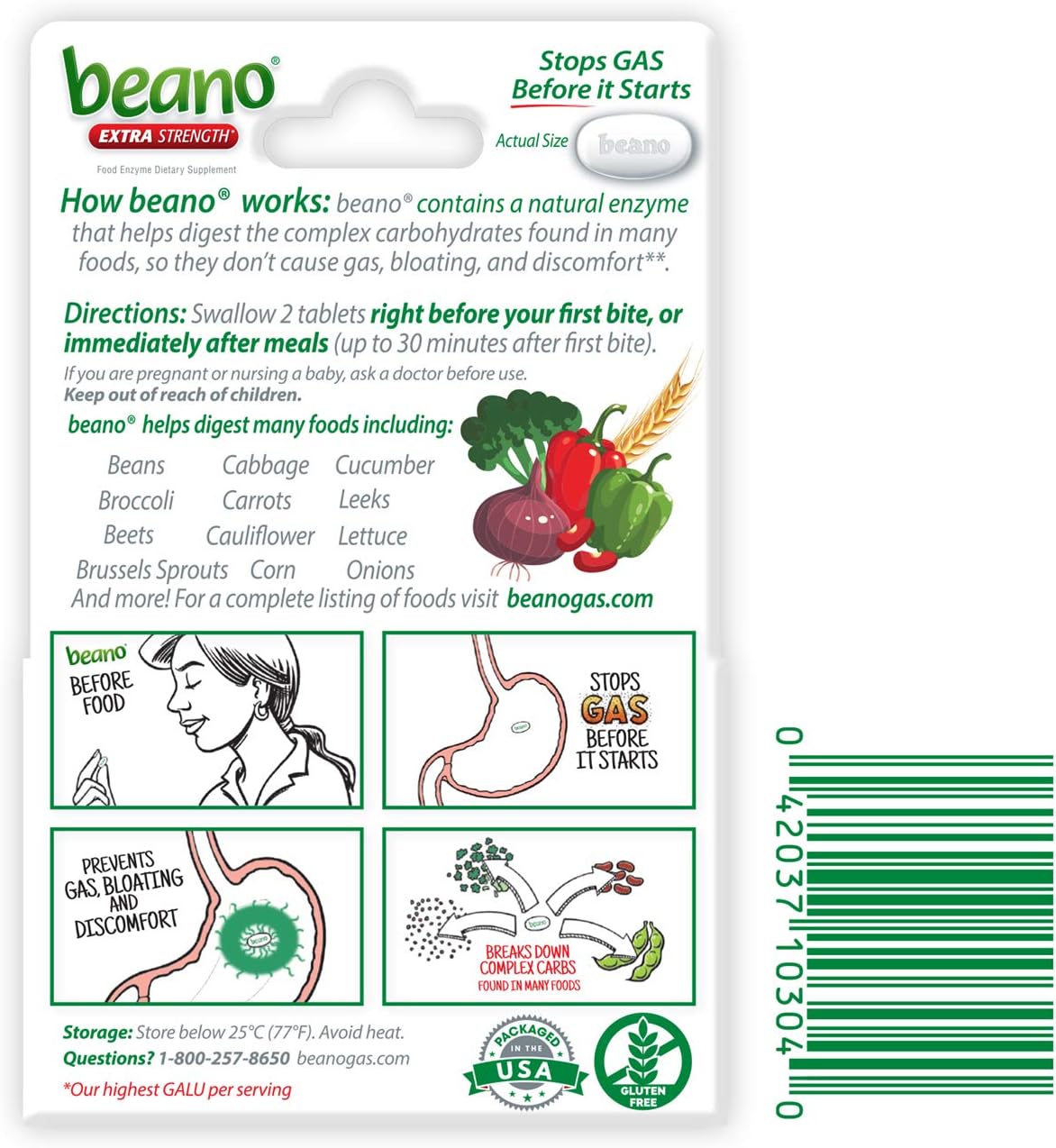 Beano Digestive Enzyme, Helps Prevent Gas & Bloating, 100 Tablets
