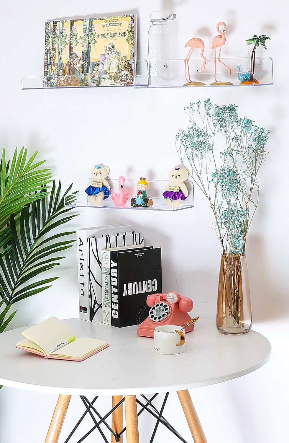 Sooyee Acrylic Shelves, 2 Pack 15 Inch Floating Wall Shelves, Funko Pop Display Shelf, Invisible Kids Book Shelf, Picture Ledge Shelf Decor