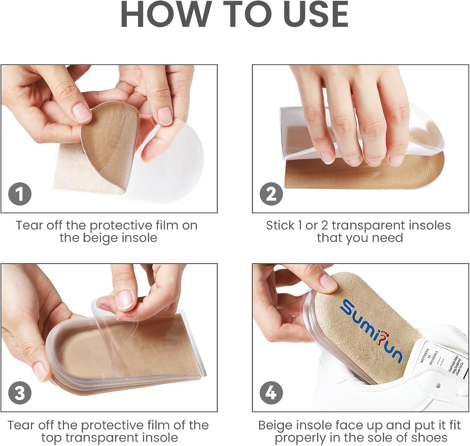 Sumifun Heel Lift, 4-Layer 1 Inch Gel Shoe Lifts for Women Uneven Legs, Adjustable Orthopedic Heel Lifts for Heel Pain and Leg Length Discrepancy