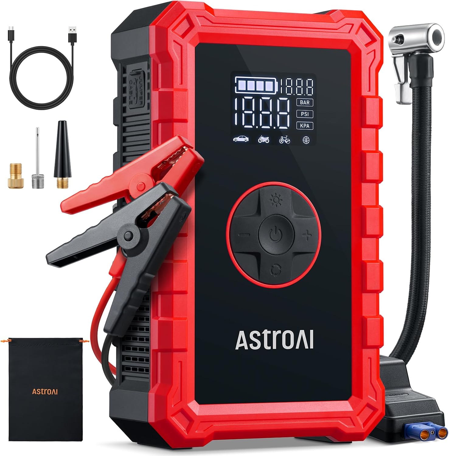 AstroAI S8 Air Jump Starter with Air Compressor, 3000A Peak Car Battery Jump Starter Portable (9.0 Gas/6.5L Diesel) with 150PSI Cordless Auto-Shutoff Tire Inflator, 12V Battery Charger Booster(Orange)