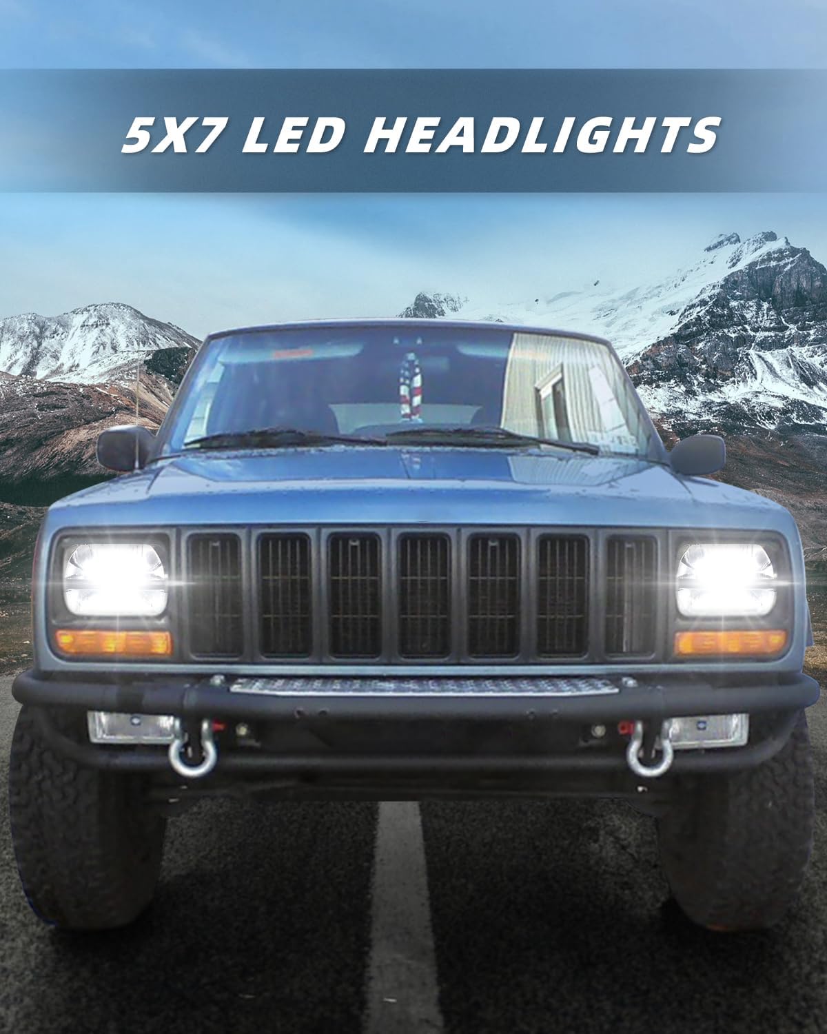 Square 5x7 / 6x7 Inch Led Headlight High Low Beam Headlamp Compatible with Jeep Wrangler YJ Cherokee XJ Trucks Replacement H6054 H5054 H6054LL 69822