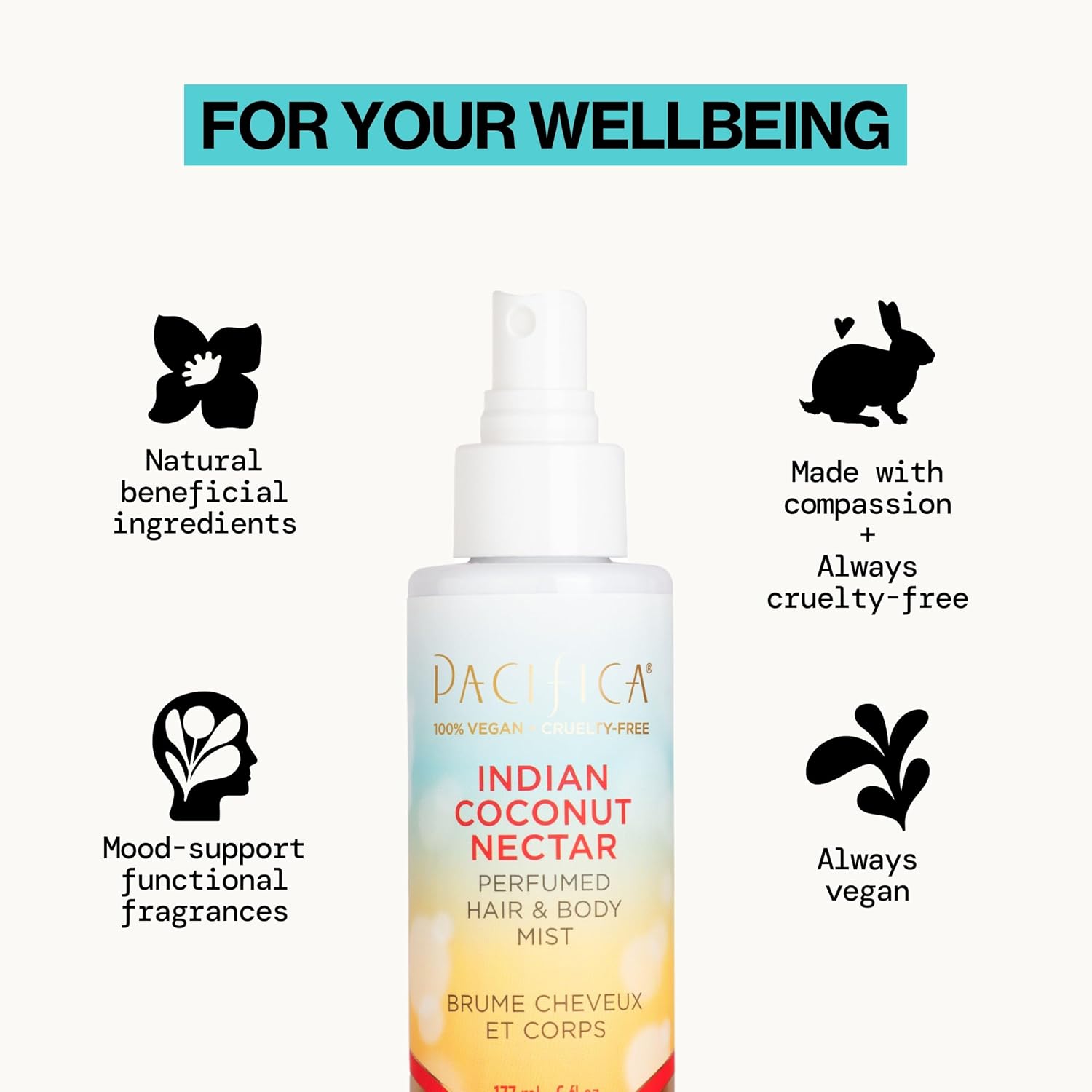 Pacifica Island Vanilla Hair Mist Perfume and Full Body Spray for Women - Fragrance Spray for A Mood-Lifting Experience, Paraben-Free, Clean Beauty No Alcohol, Vegan & Cruelty-Free, 6 oz oz