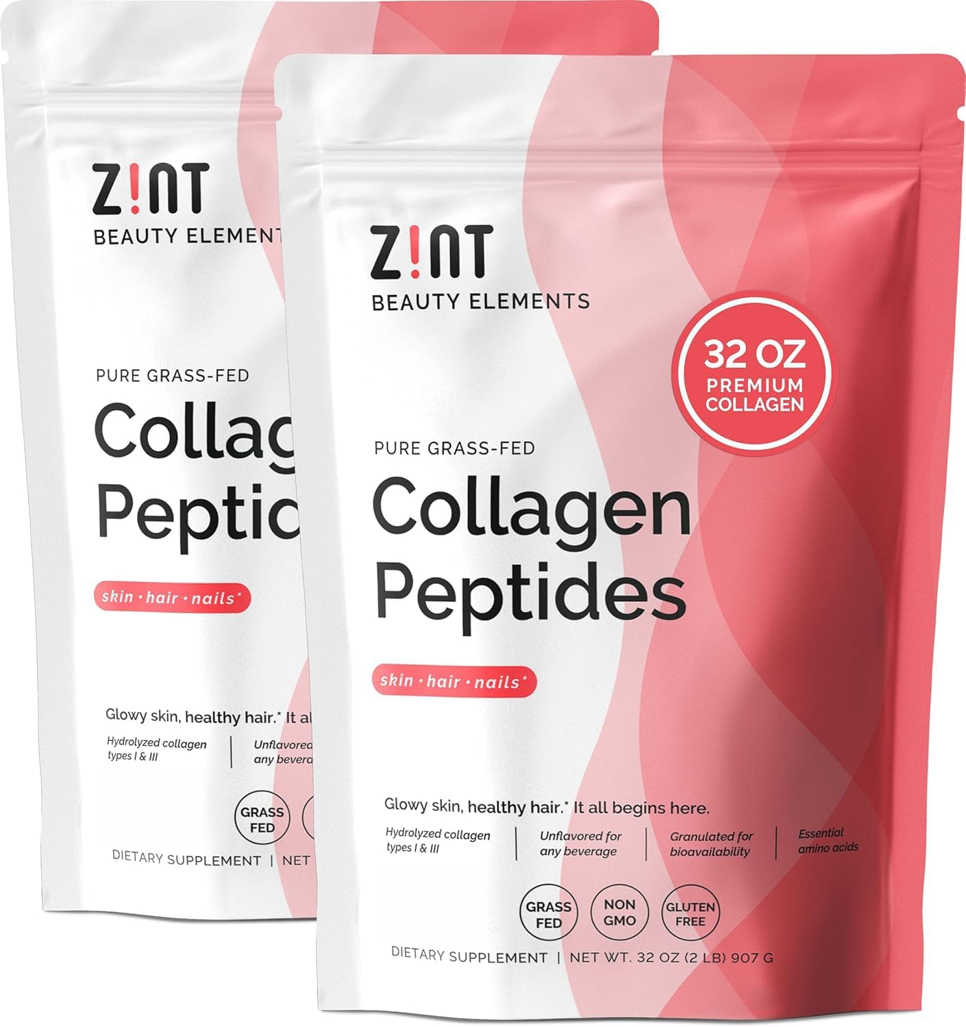Zint Collagen Peptides Powder (32 oz) | Grass-Fed, Hydrolyzed Type I & III | Supports Skin, Hair, Joints & Gut Health | Rich in Key Amino Acids | Non-GMO, Unflavored