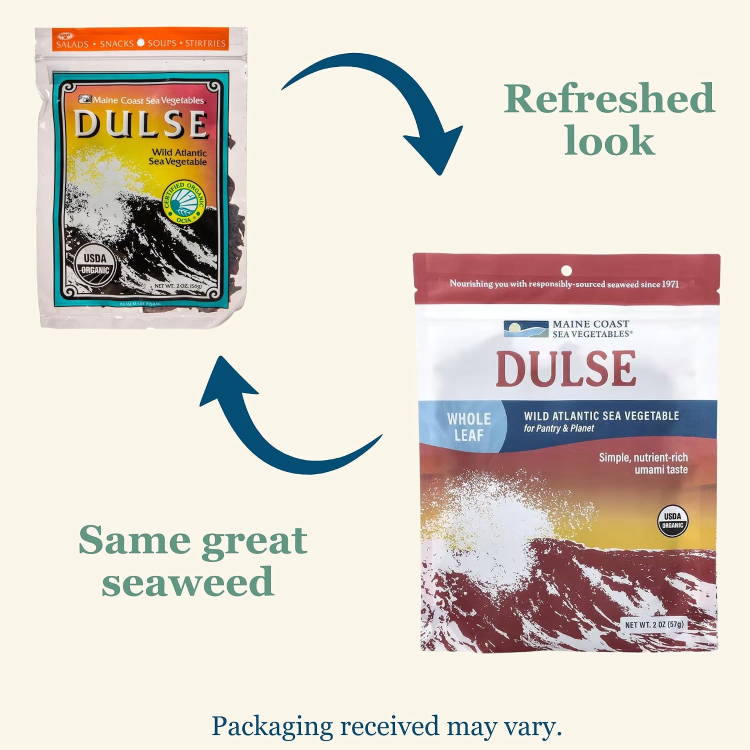 Maine Coast Sea Vegetables Organic Dulse Whole Leaf Bag, Nutritious Food & Seaweed Snacks, Rich in Iodine, North Atlantic Harvest, Great for Salads