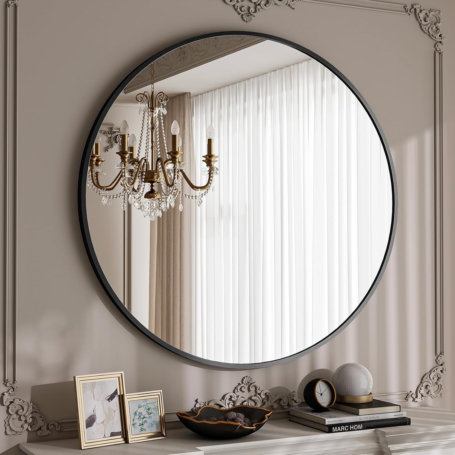 BEAUTYPEAK 24 Inch Round Mirror, Metal Frame Circle Mirror, White