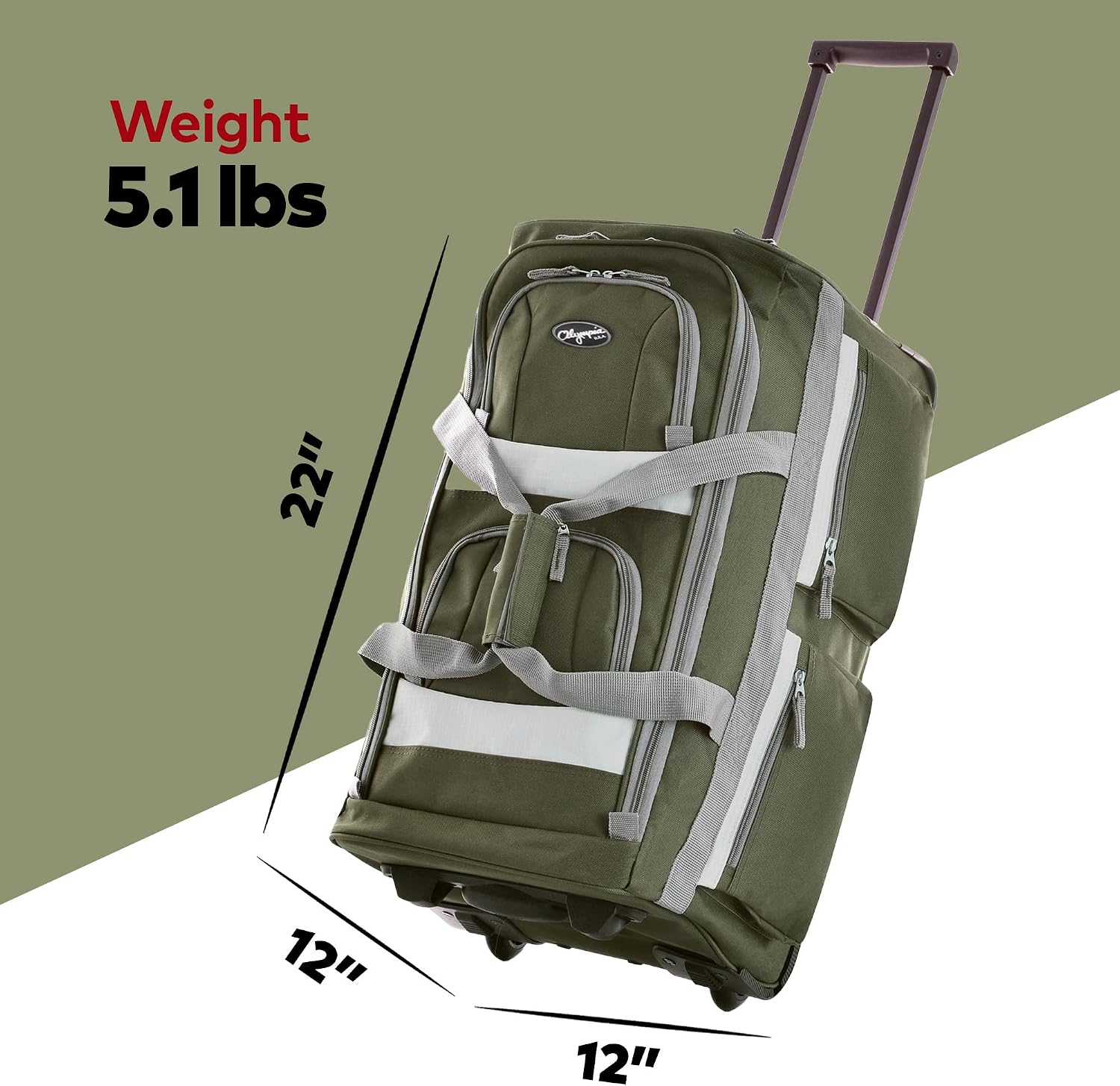Olympia U.S.A. 33 inch Jumbo Size 8 Pockets Wheeled Rolling Duffel Bag Water Resistant Luggage Lightweight Travel Suitcase with Retractable Handle