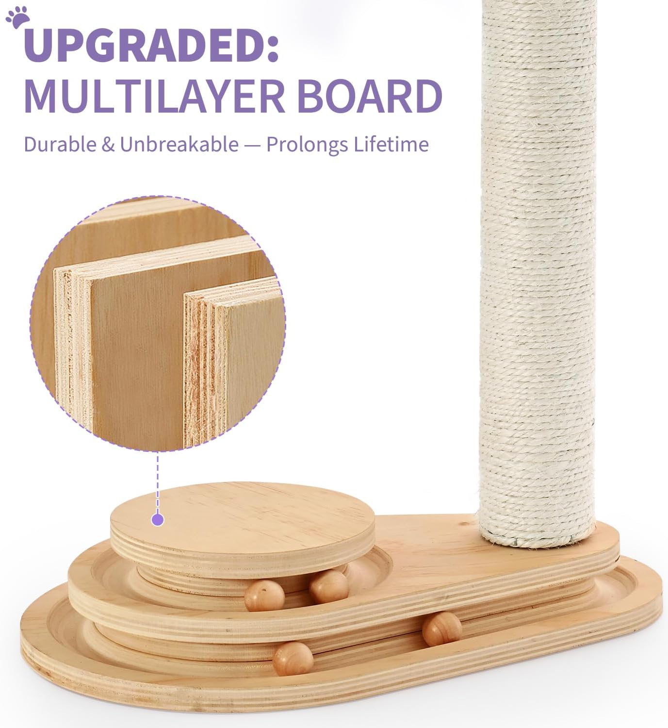 Made4Pets Kitten Toy Scratching Post for Indoor Cats with Ball Track