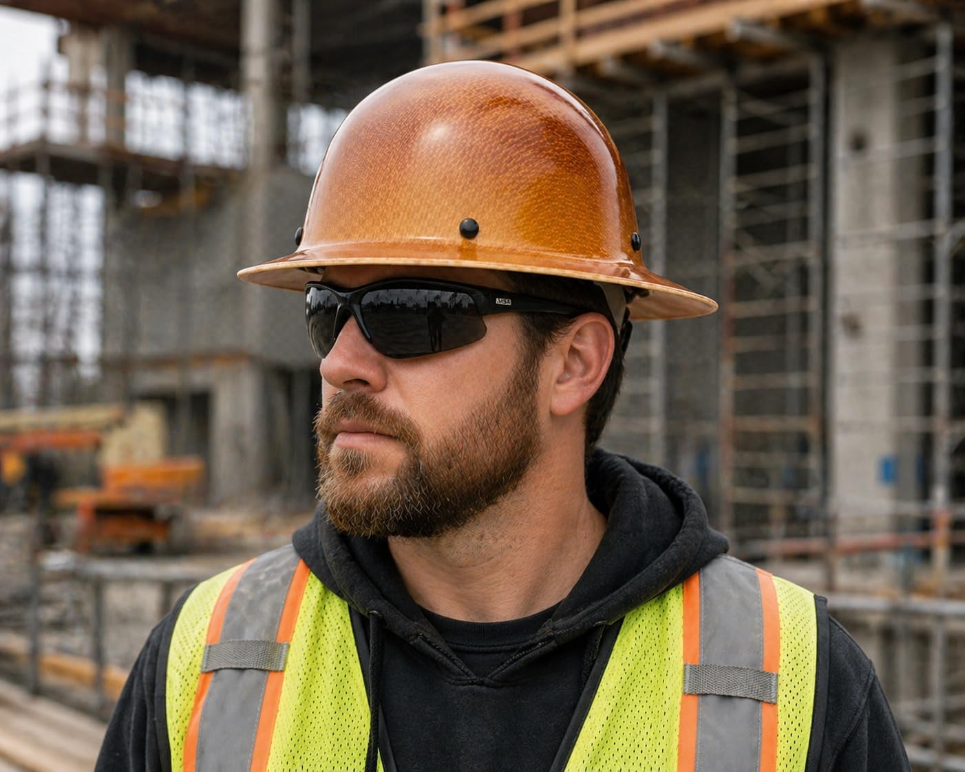 MSA Skullgard Full-Brim Hard Hat with Suspension - Non-Slotted Cap, Made of Phenolic Resin, Radiant Heat Loads up to 350F, Standard Size Hard Hat | Fas-Trac III Ratchet Suspension