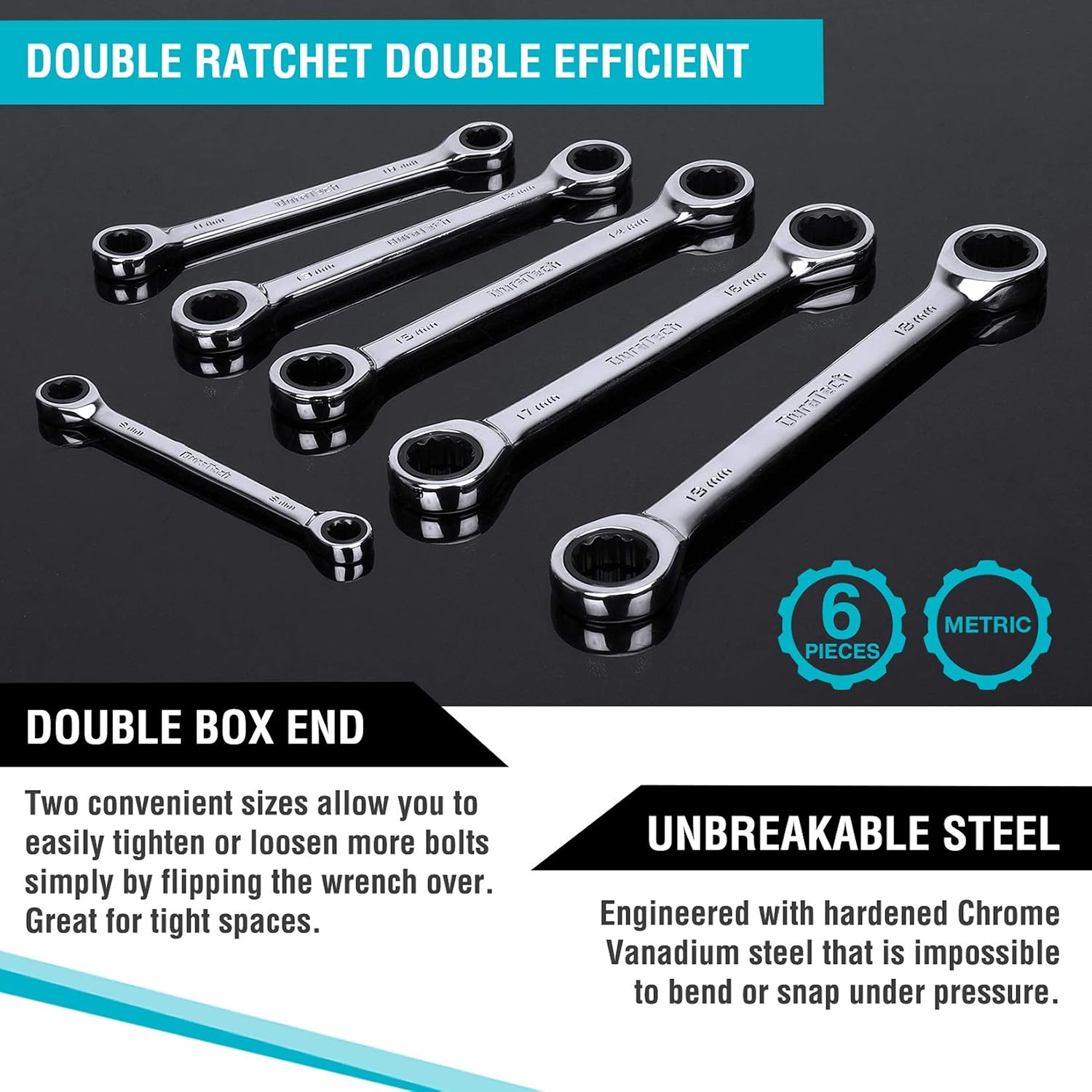 DURATECH Double Box End Ratcheting Wrench Set, SAE, 5-Piece, 5/16" to 7/8"