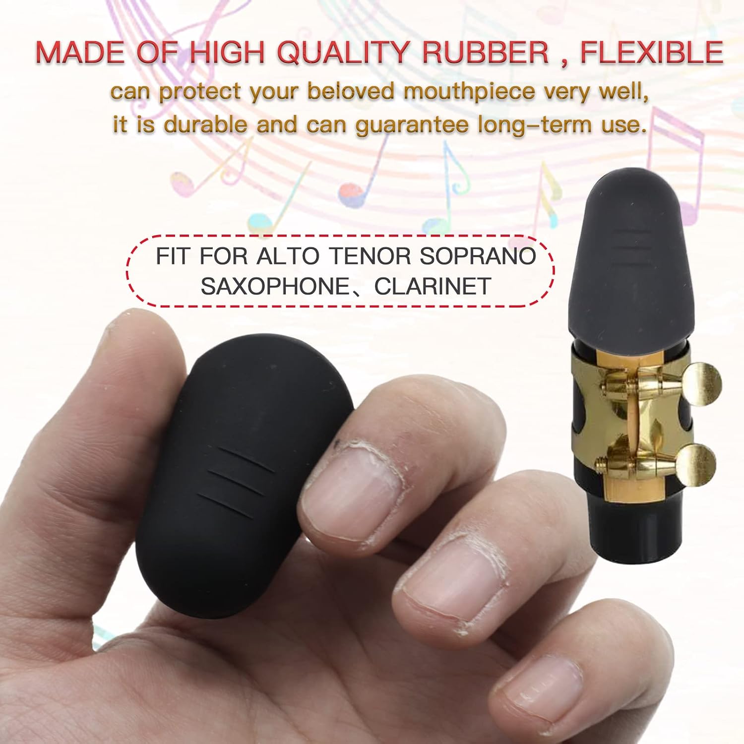 2 Pack Saxophone Mouthpiece Cap Rubber for Alto Tenor Sax Clarinet | reed protection, fits bass clarinet, soft rubber material