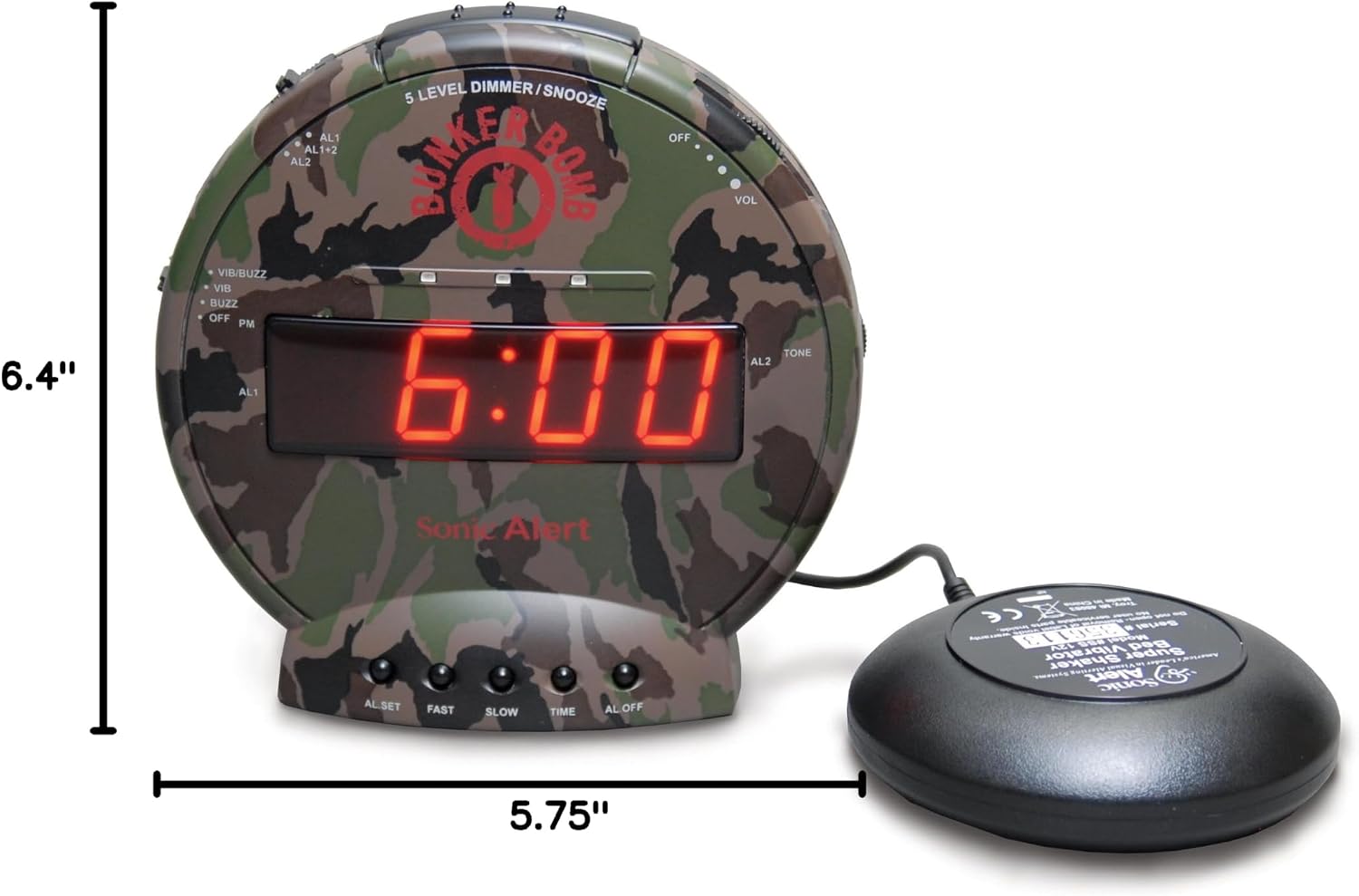Sonic Bomb Dual Extra Loud Alarm Clock with Bed Shaker, Black | Sonic Alert Vibrating Alarm Clock Heavy Sleepers, Battery Backup | Wake with a Shake