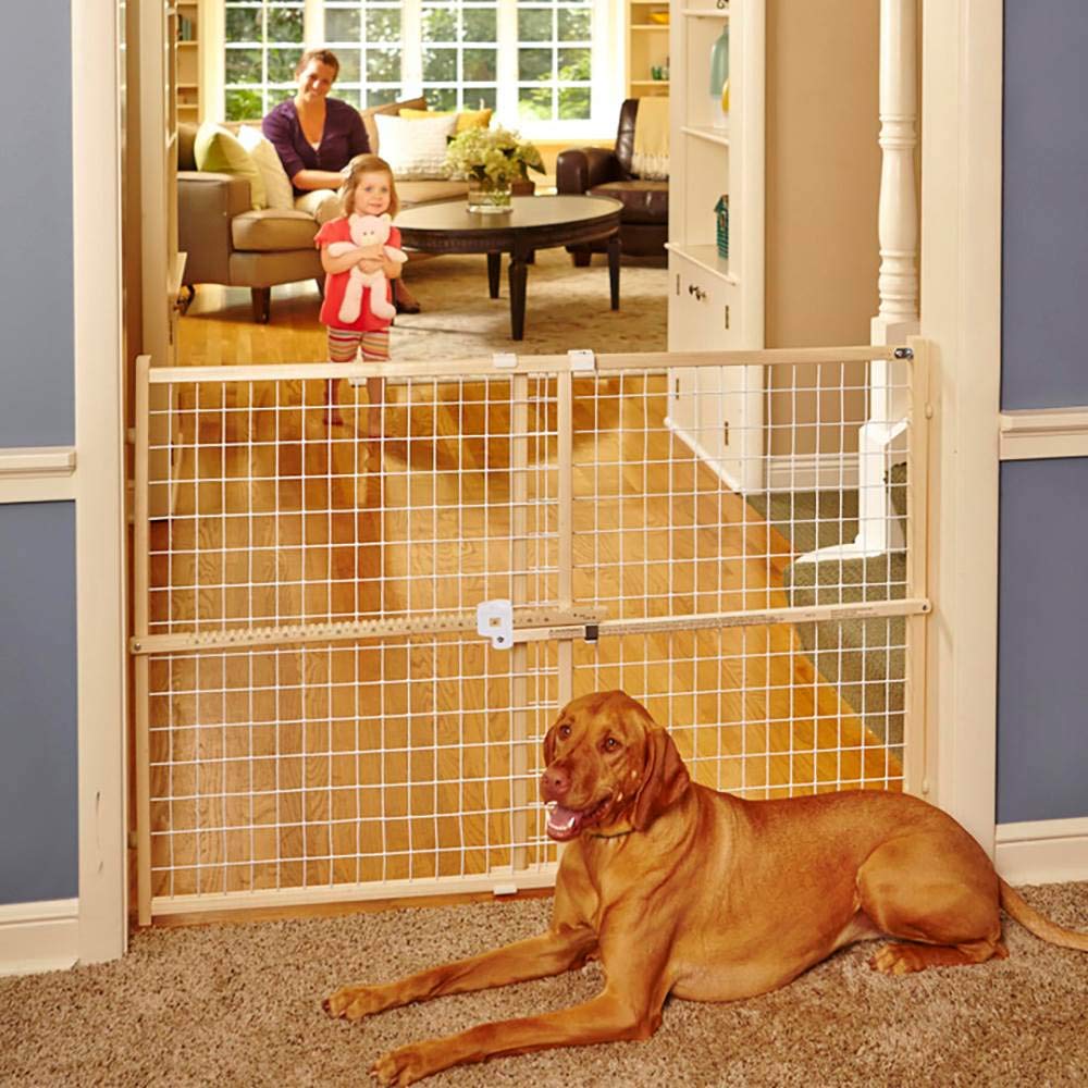 Toddleroo by North States - Quick-Fit Extra-Wide Wire Mesh Wooden Baby Gate: Pressure Mounted Baby Gate for Doorways - Adjustable 29.5 to 50 Inches